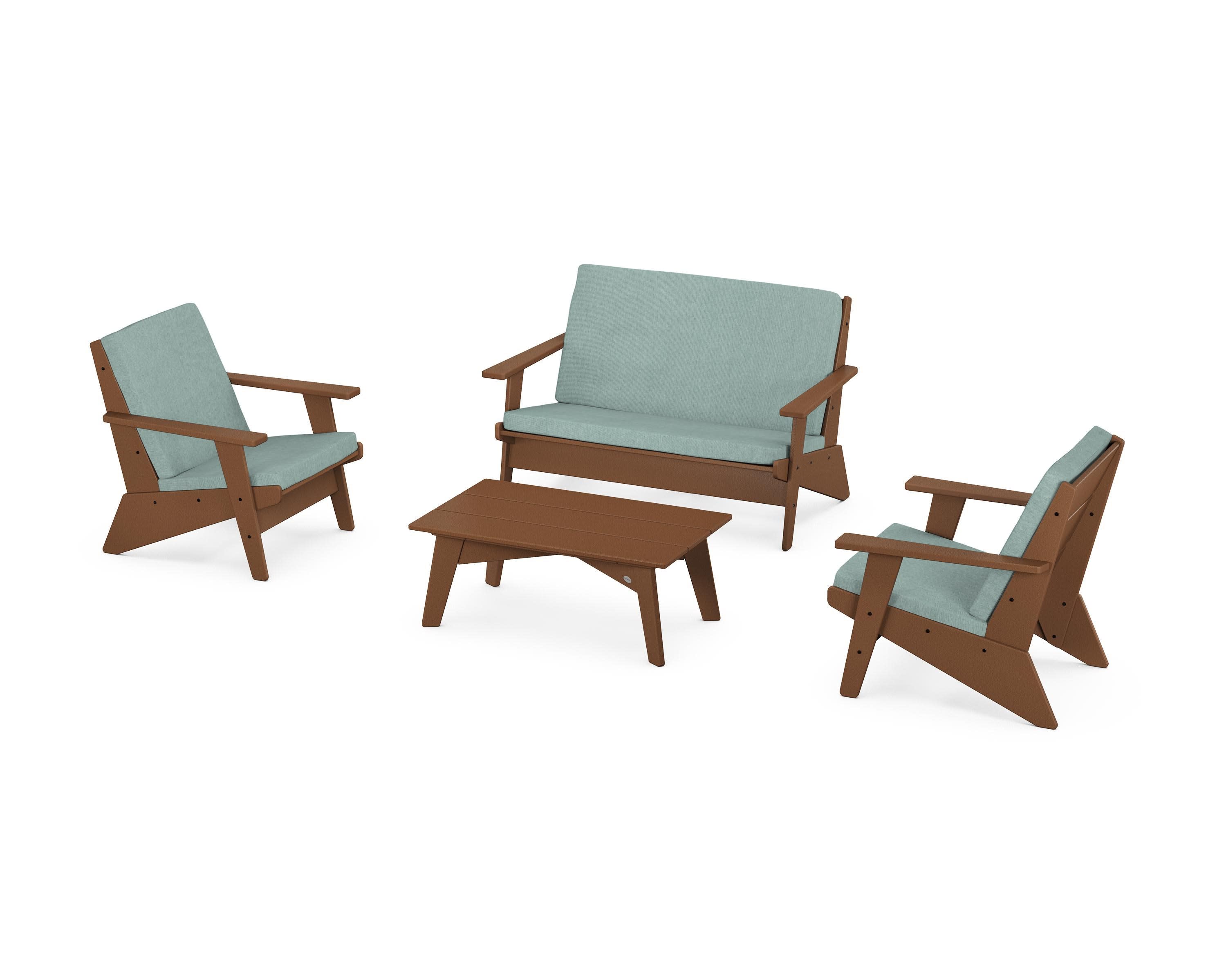 Riviera Modern Lounge 4-Piece Set in Teak / Glacier Spa