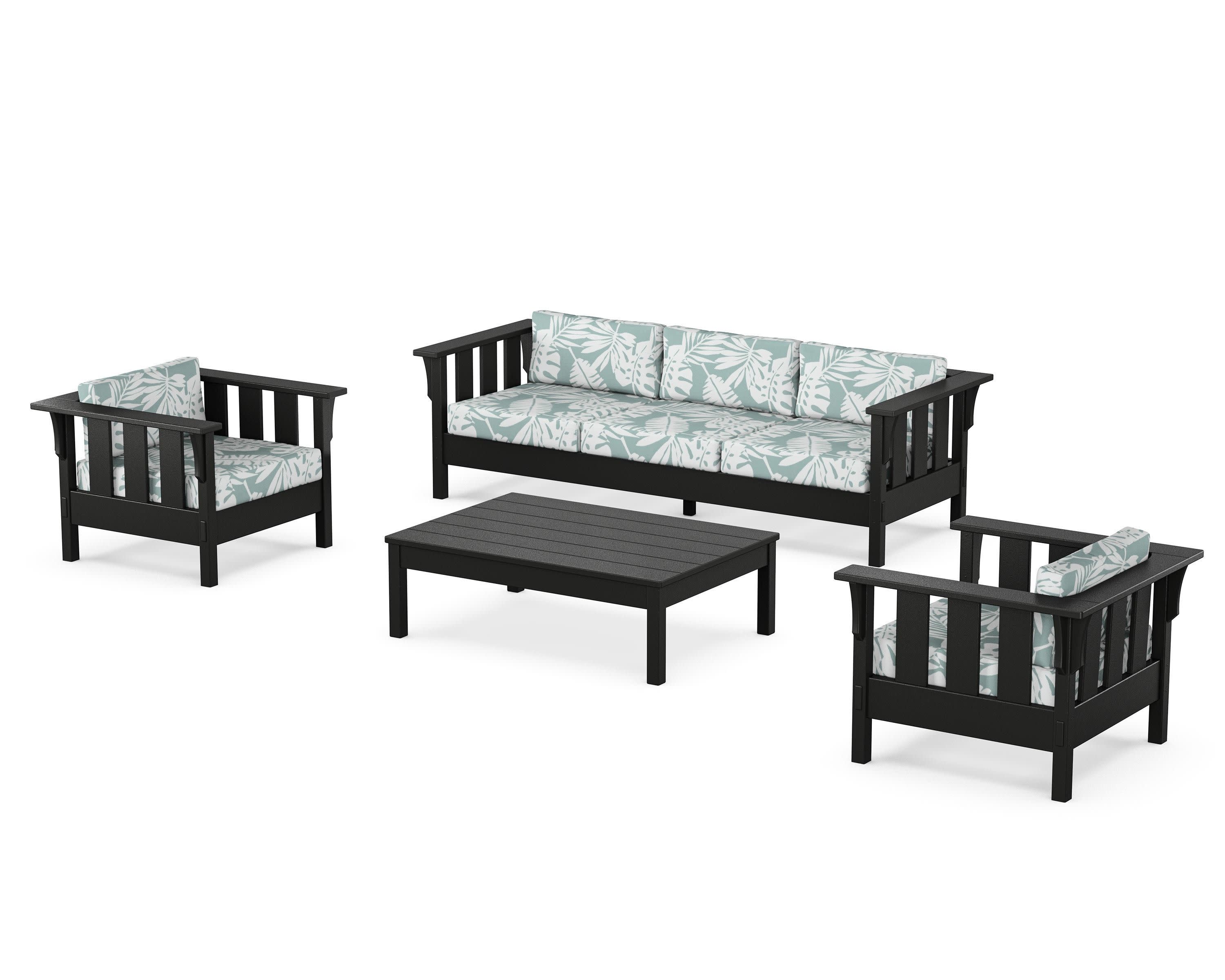 Acadia 4-Piece Deep Seating Set with Sofa in Black / Leaf Glacier Spa