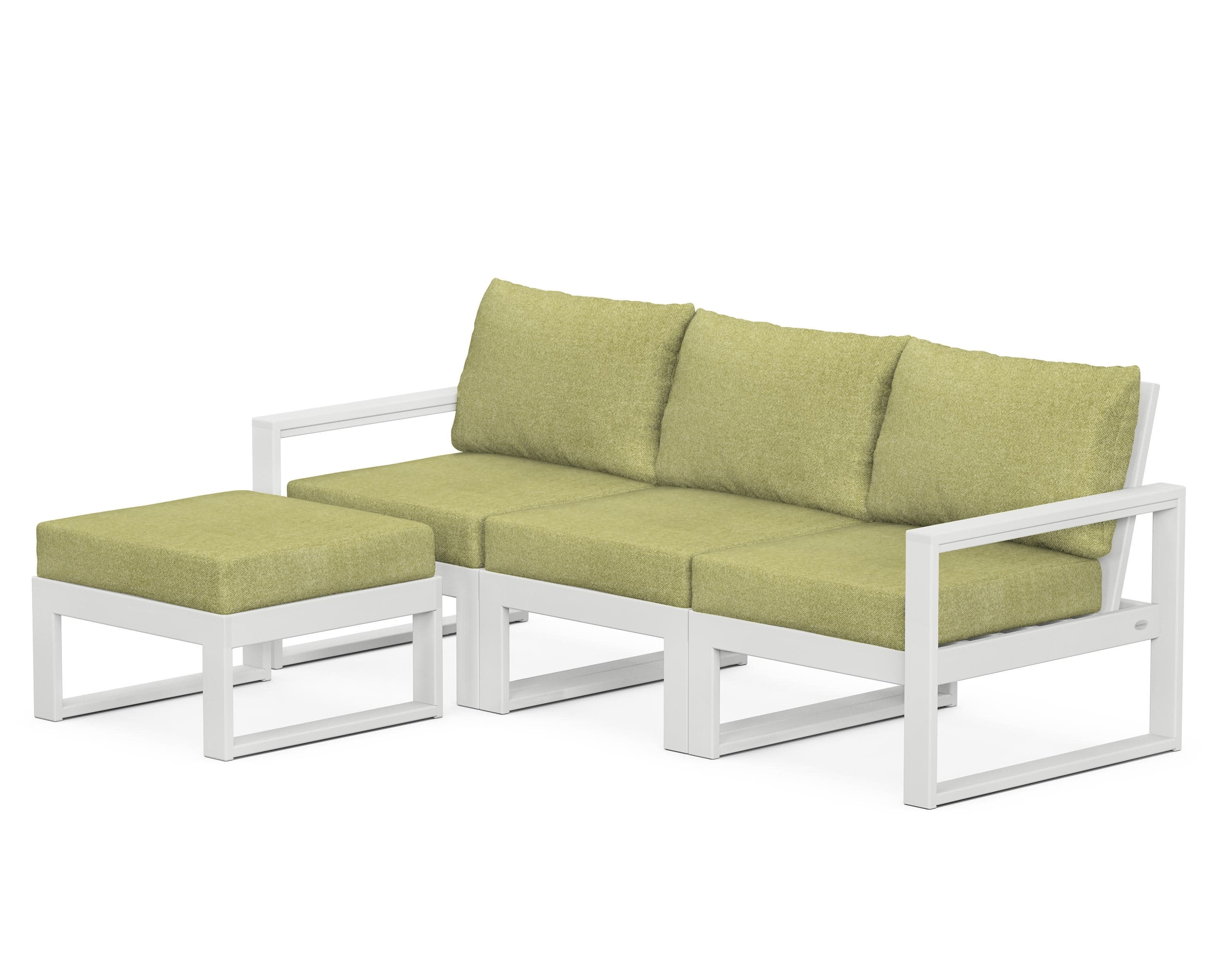 EDGE 4-Piece Modular Deep Seating Set with Ottoman in White / Chartreuse Boucle
