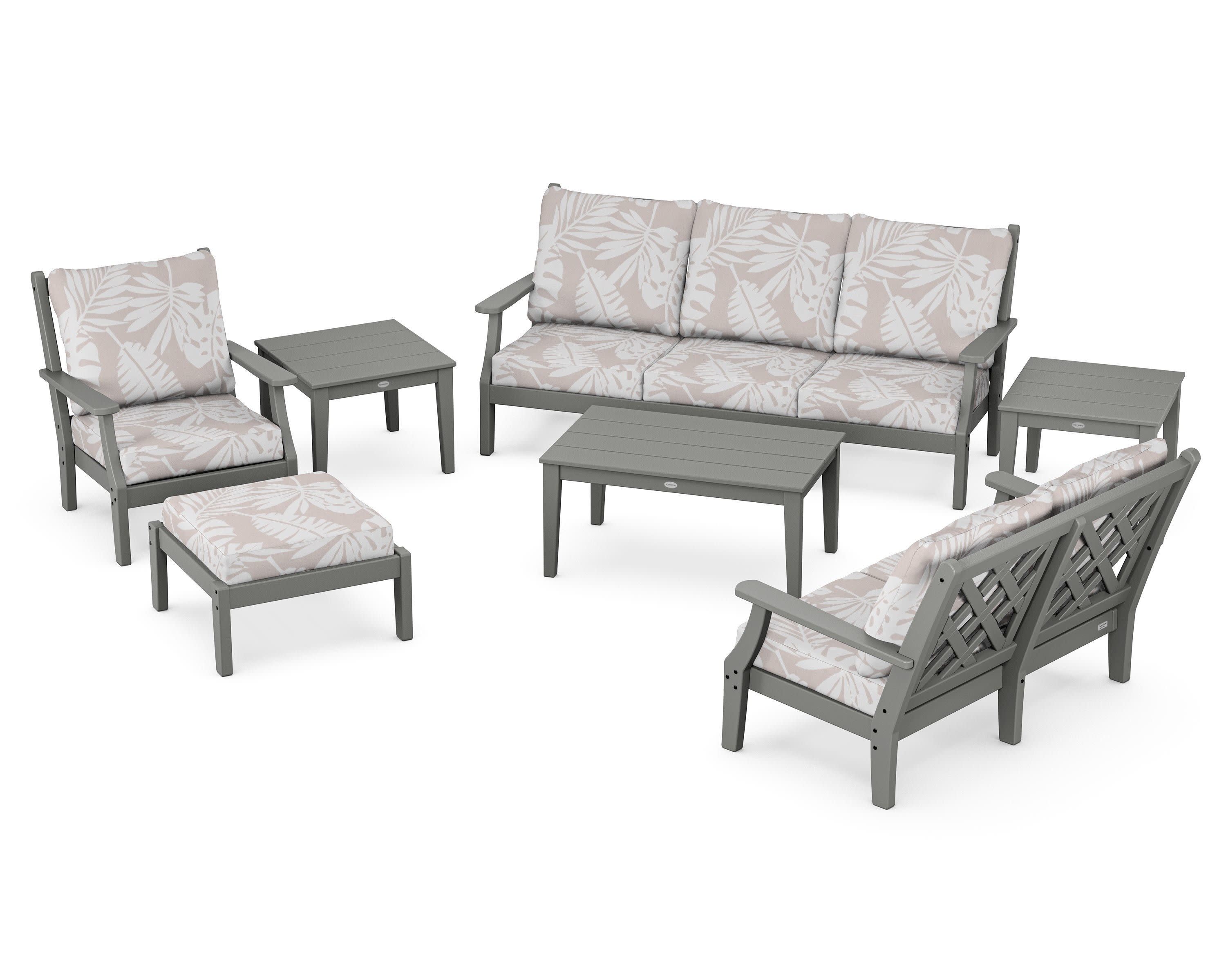 Wovendale 7-Piece Deep Seating Set in Slate Grey / Leaf Dune Burlap