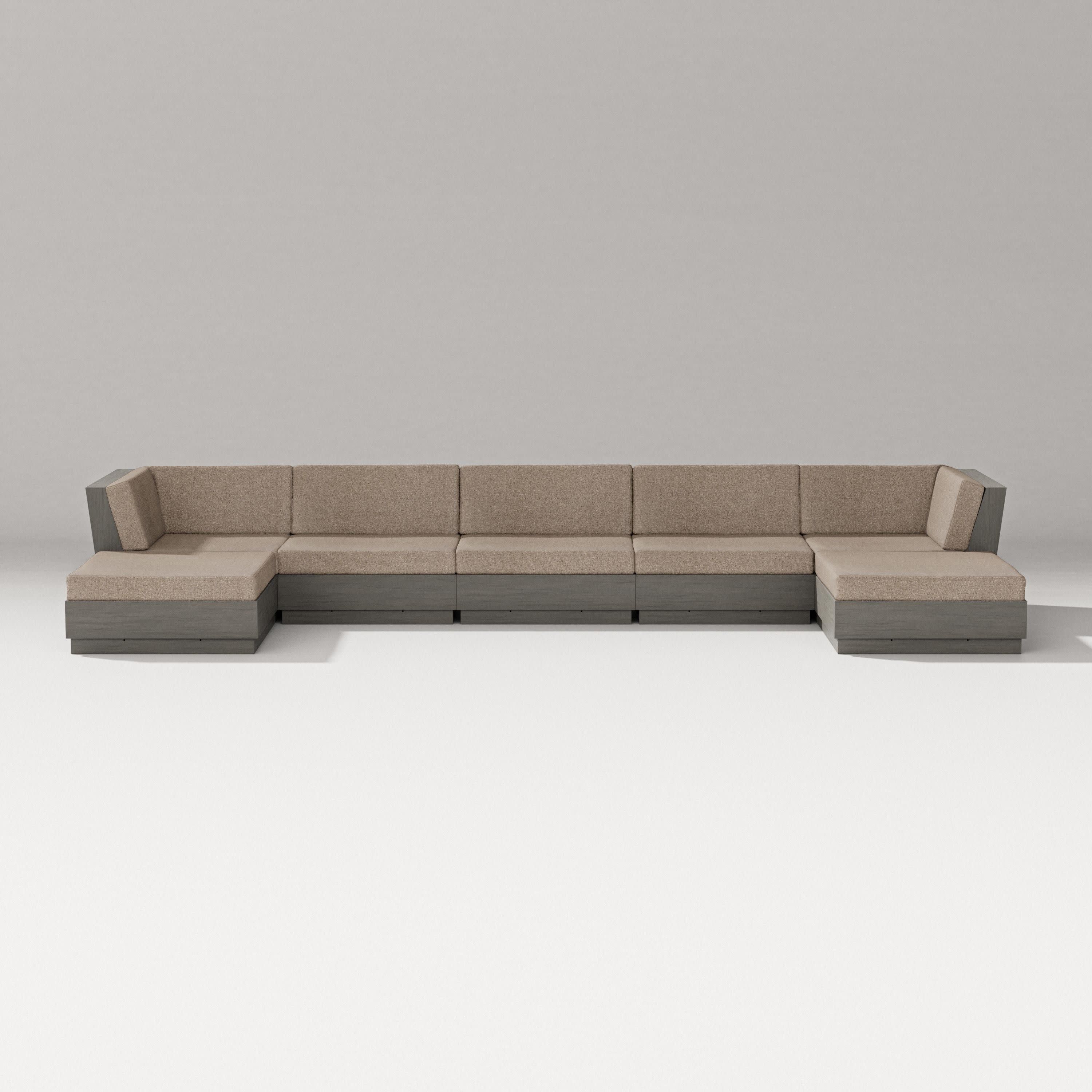 Elevate 7-Piece Double Chaise Sectional in Driftwood / Spiced Burlap