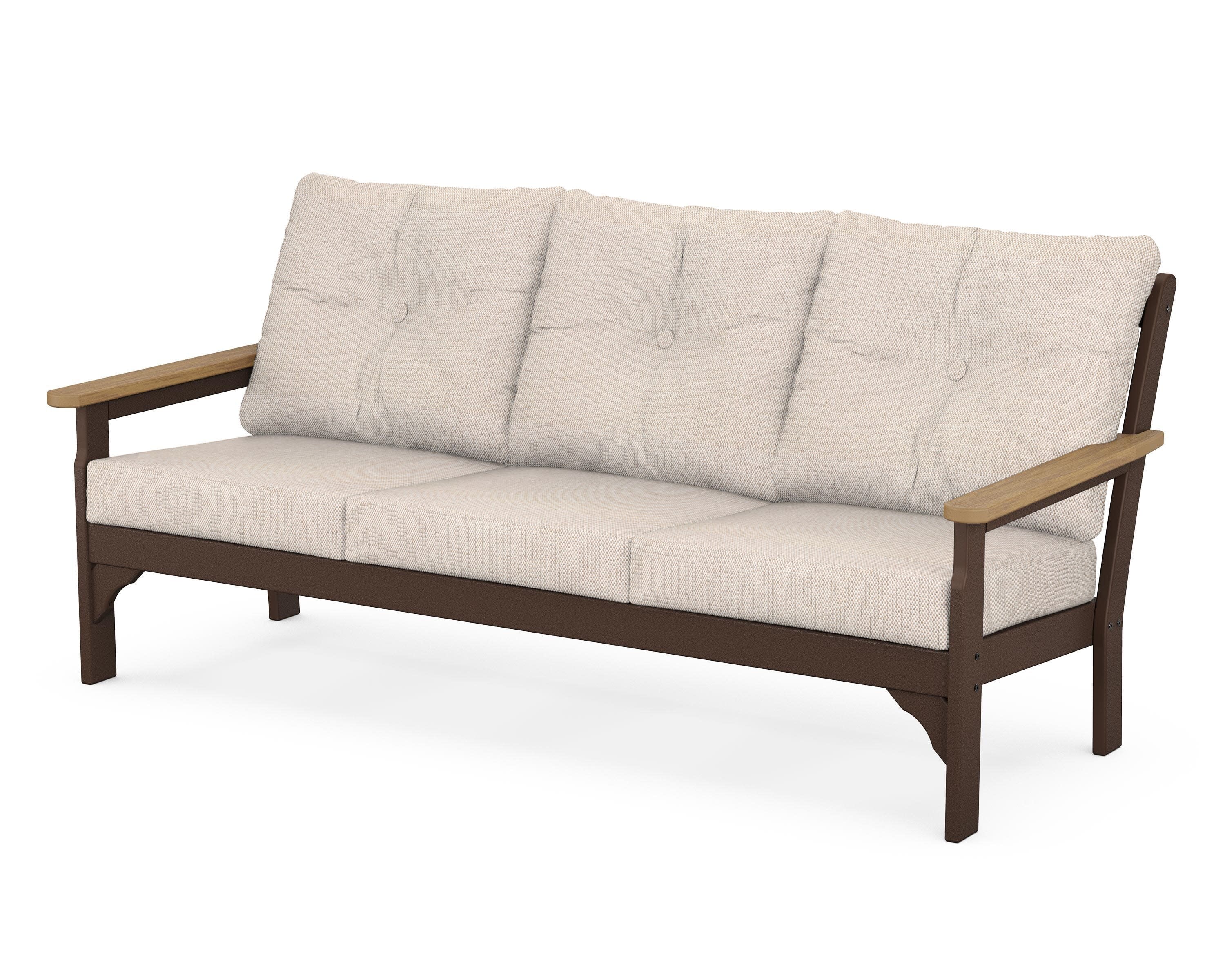 Vineyard Deep Seating Sofa in Mahogany / Natural / Blend Linen