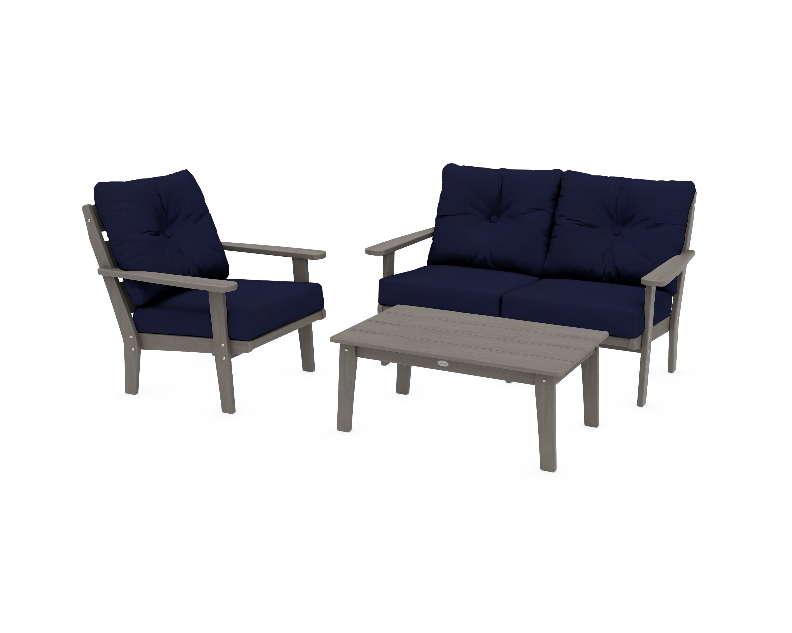 Lakeside 3-Piece Deep Seating Set in Driftwood / Navy