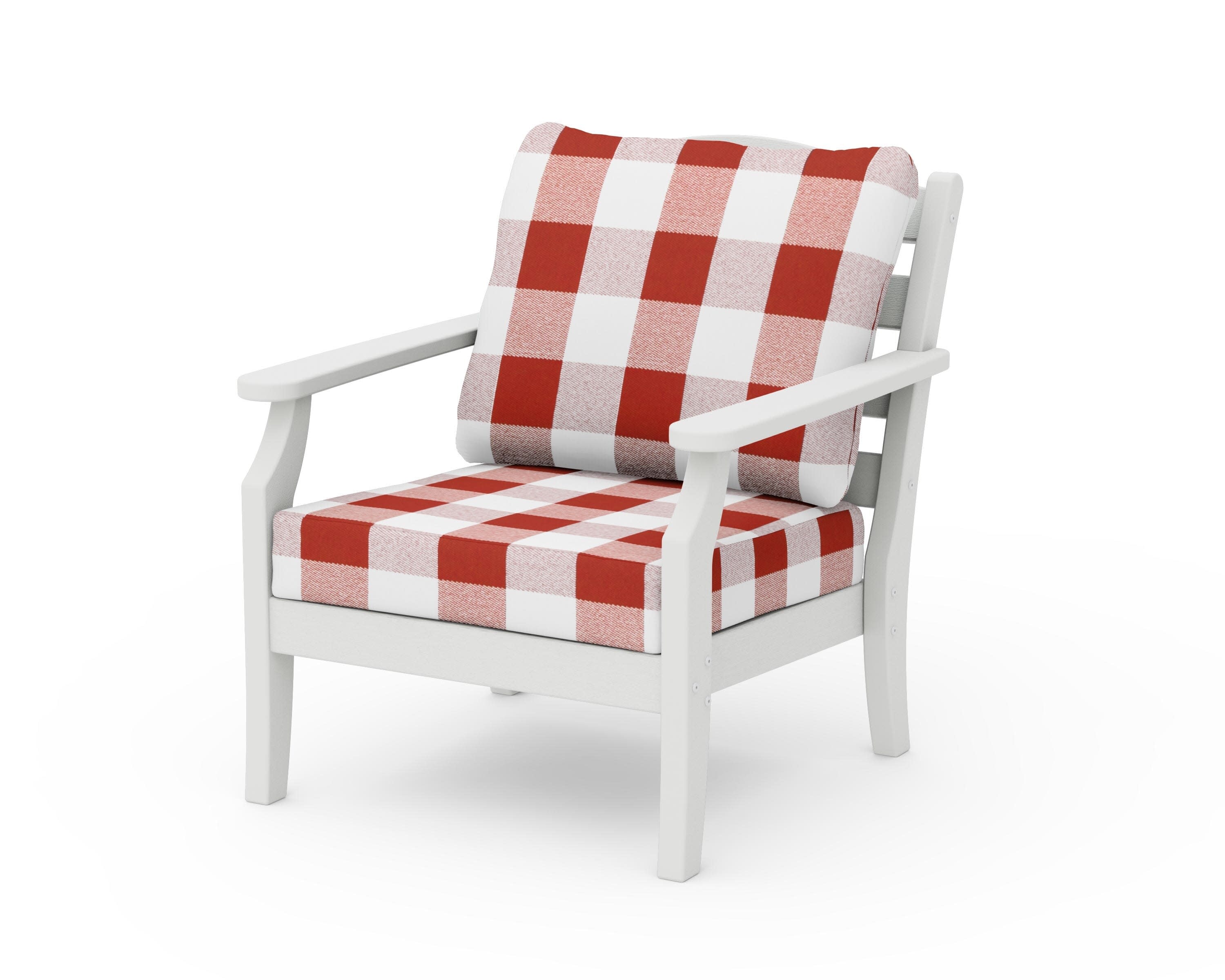 Savannah Deep Seating Chair in Vintage White / Buffalo Plaid Crimson