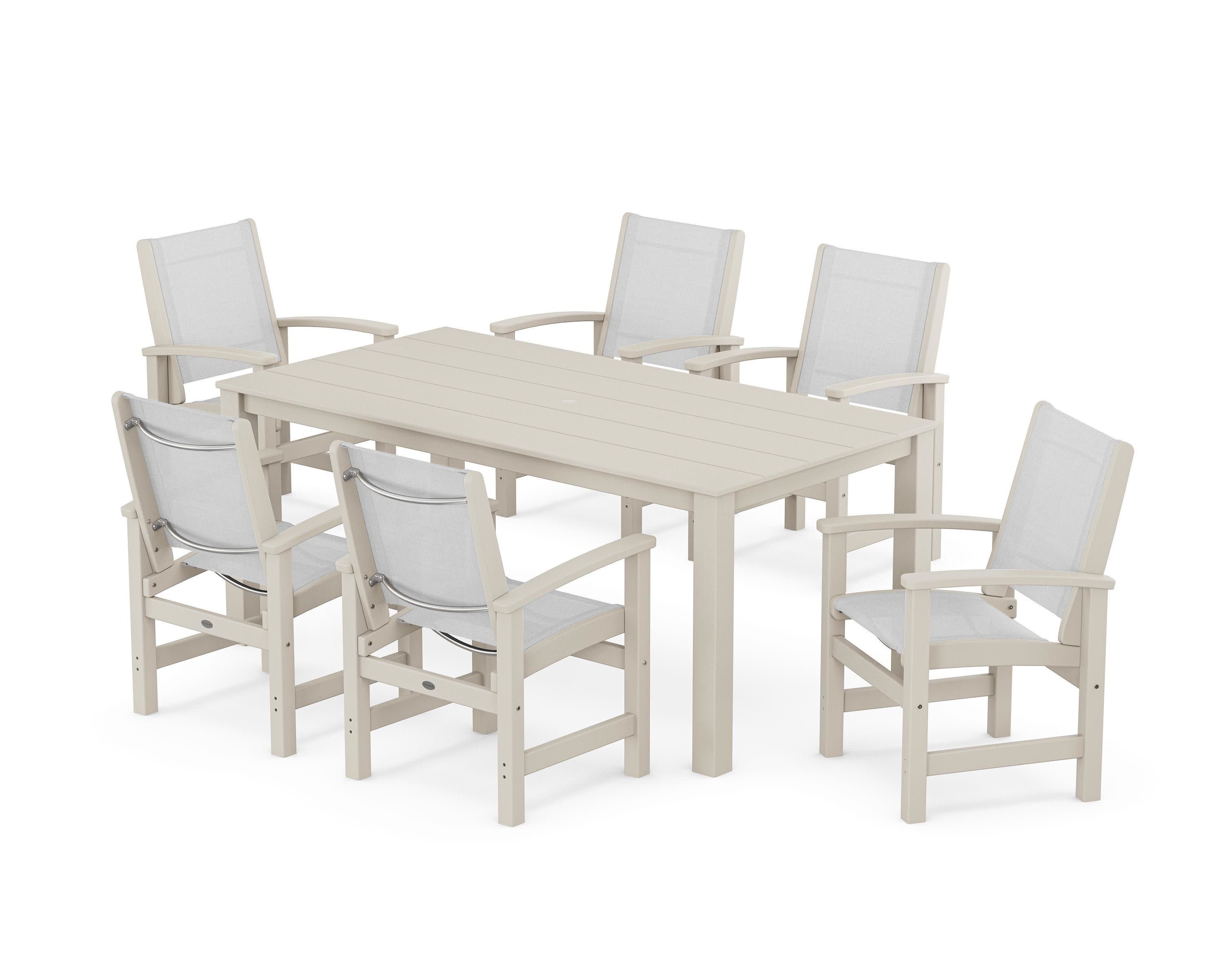 Coastal 7-Piece Parsons Dining Set in Sand / White Sling