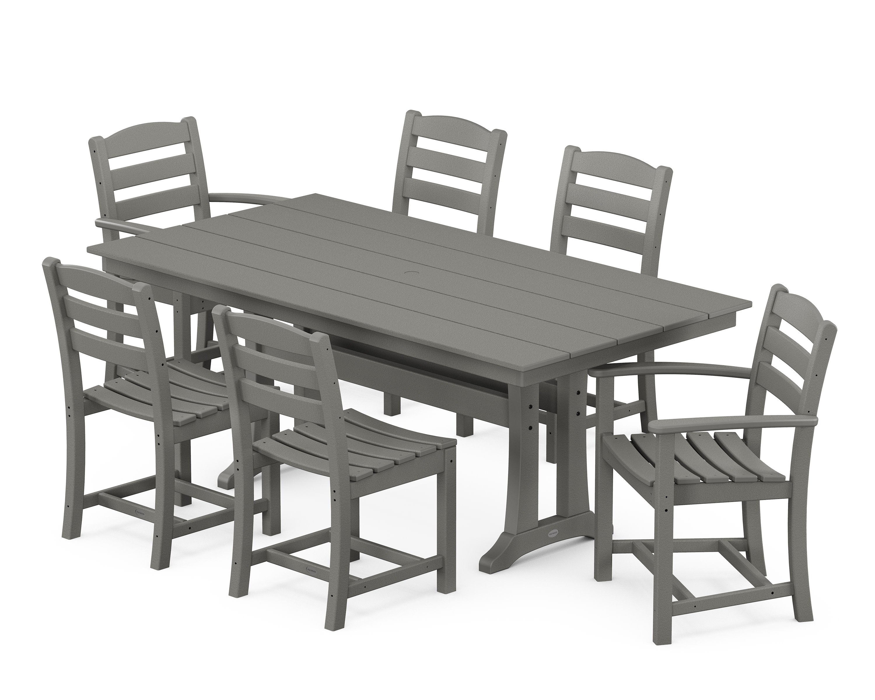 La Casa Caf 7-Piece Farmhouse Dining Set with Trestle Legs in Slate Grey