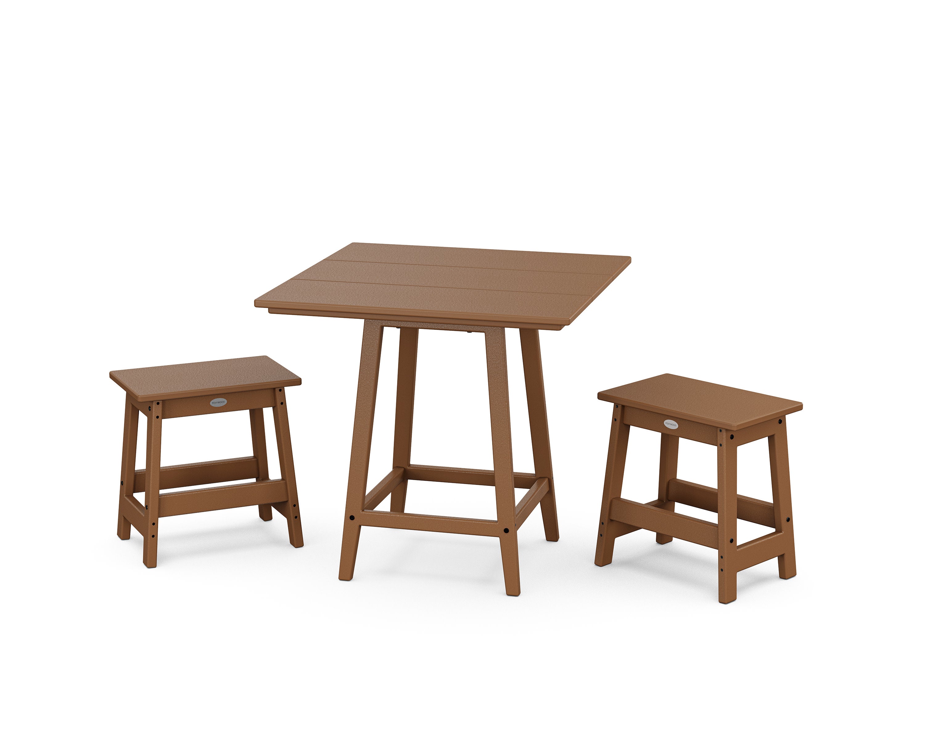 Modern Studio Stool 3-Piece Square Bistro Set in Teak
