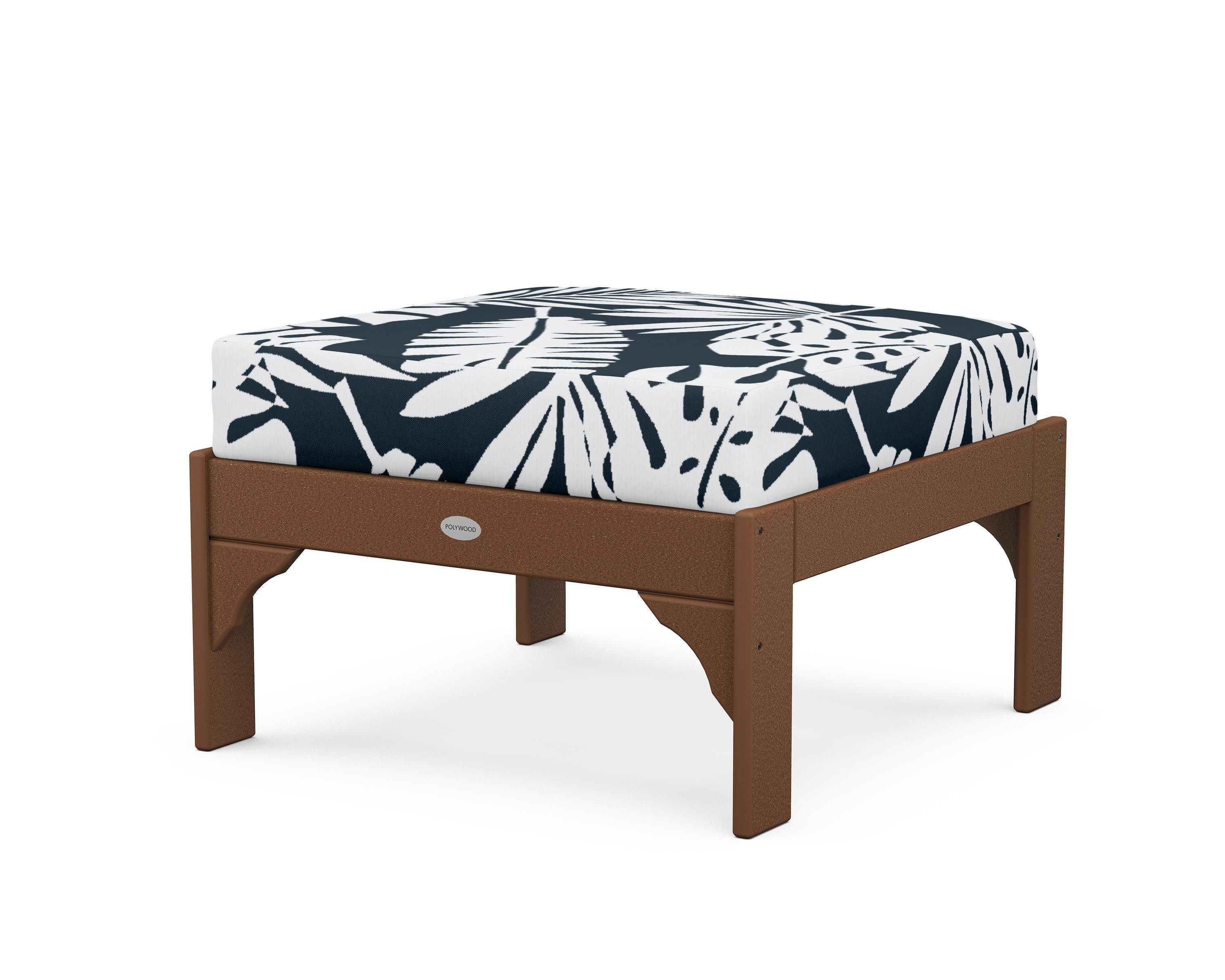 Vineyard Deep Seating Ottoman in Teak / Leaf Marine Indigo