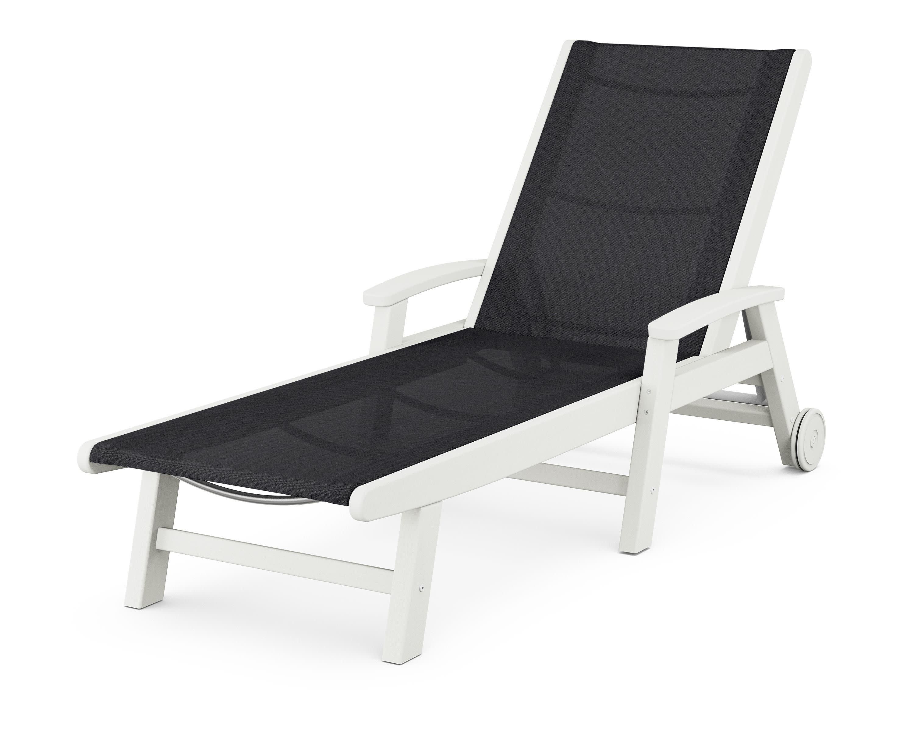 Coastal Chaise with Wheels in Vintage White / Black Sling