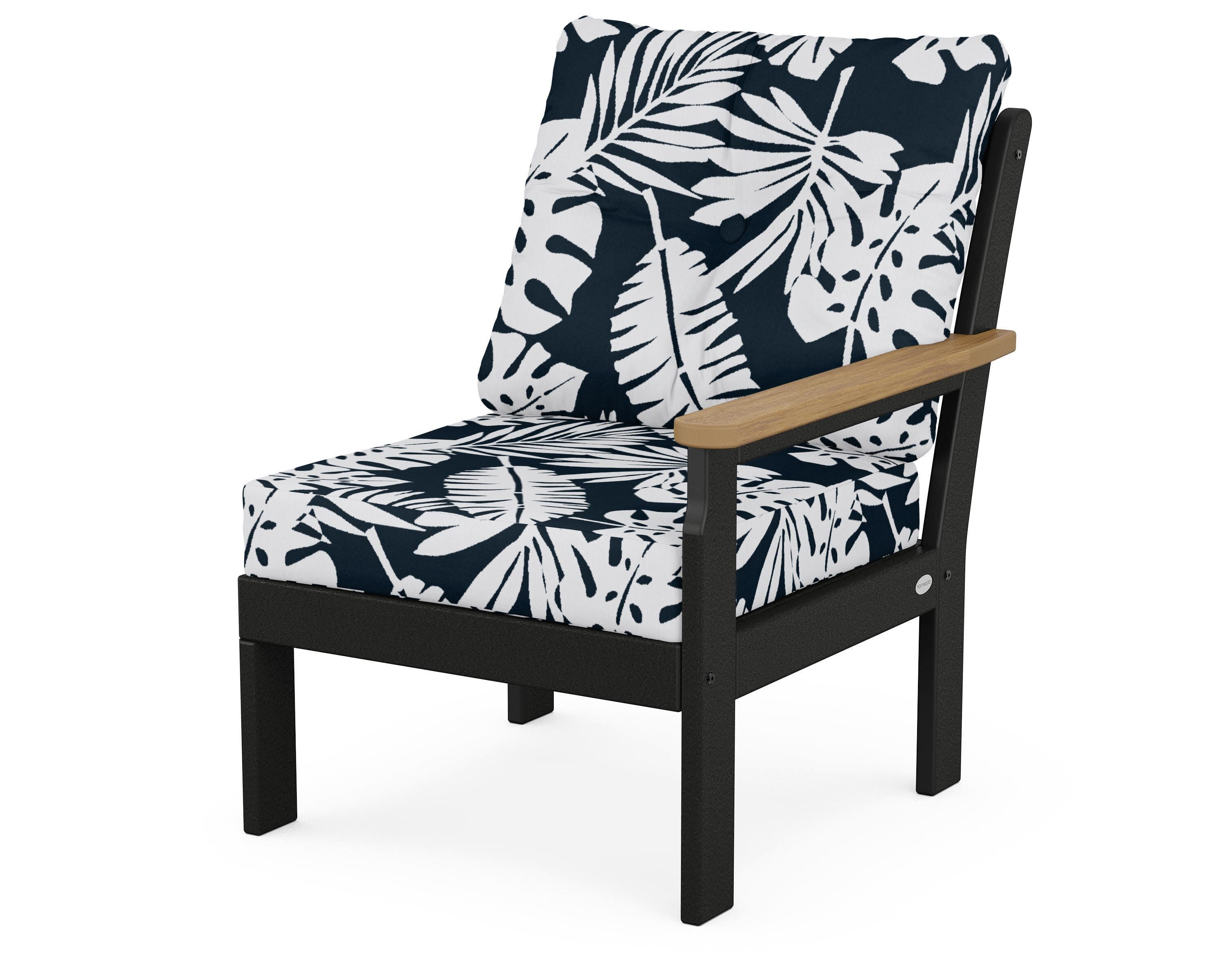 Vineyard Modular Right Arm Chair in Black / Natural / Leaf Marine Indigo
