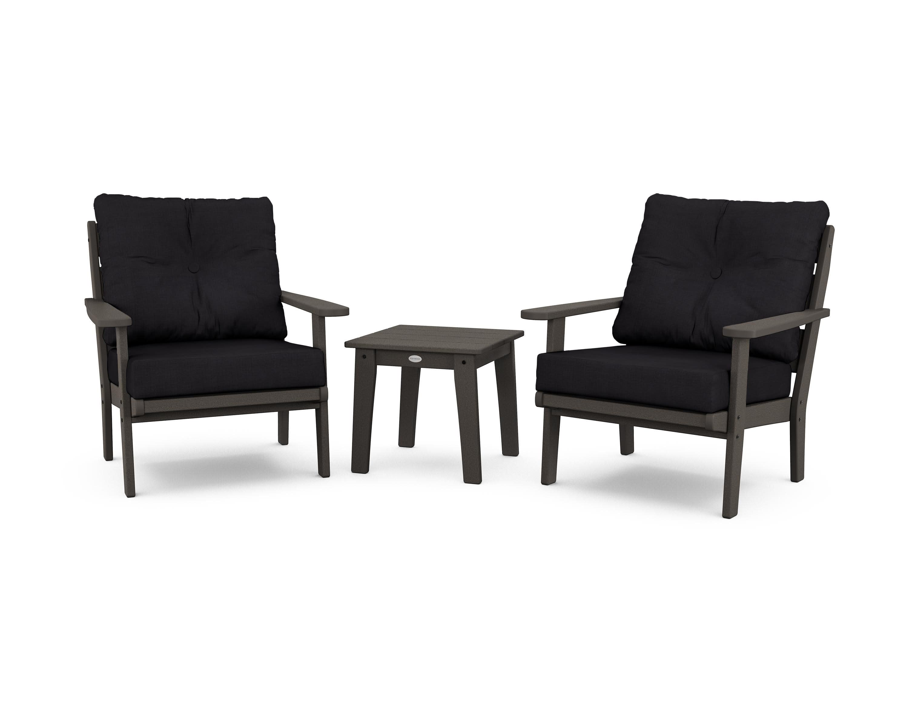 Lakeside 3-Piece Deep Seating Chair Set in Vintage Coffee / Midnight Linen