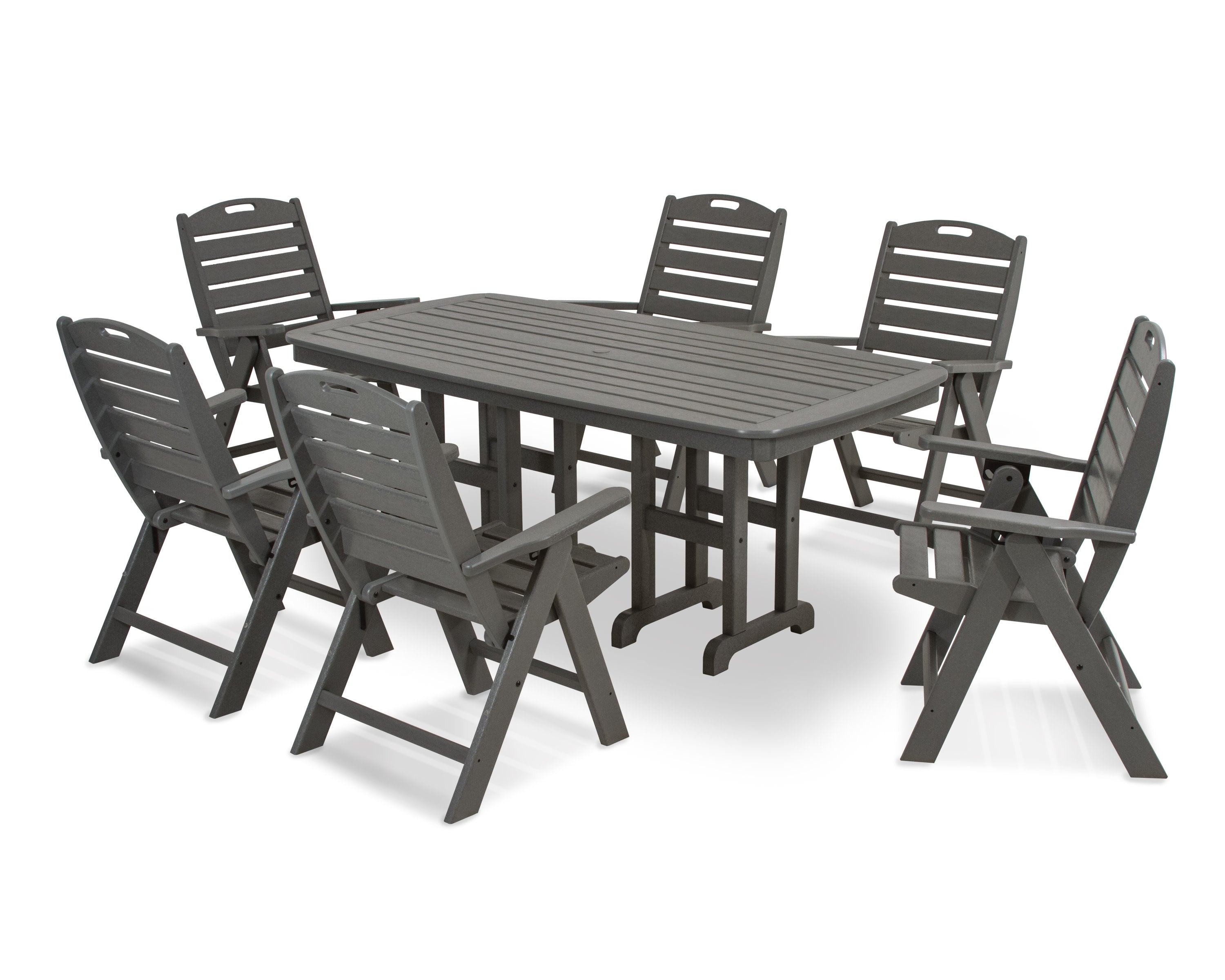 Nautical Folding Highback Chair 7-Piece Dining Set in Slate Grey