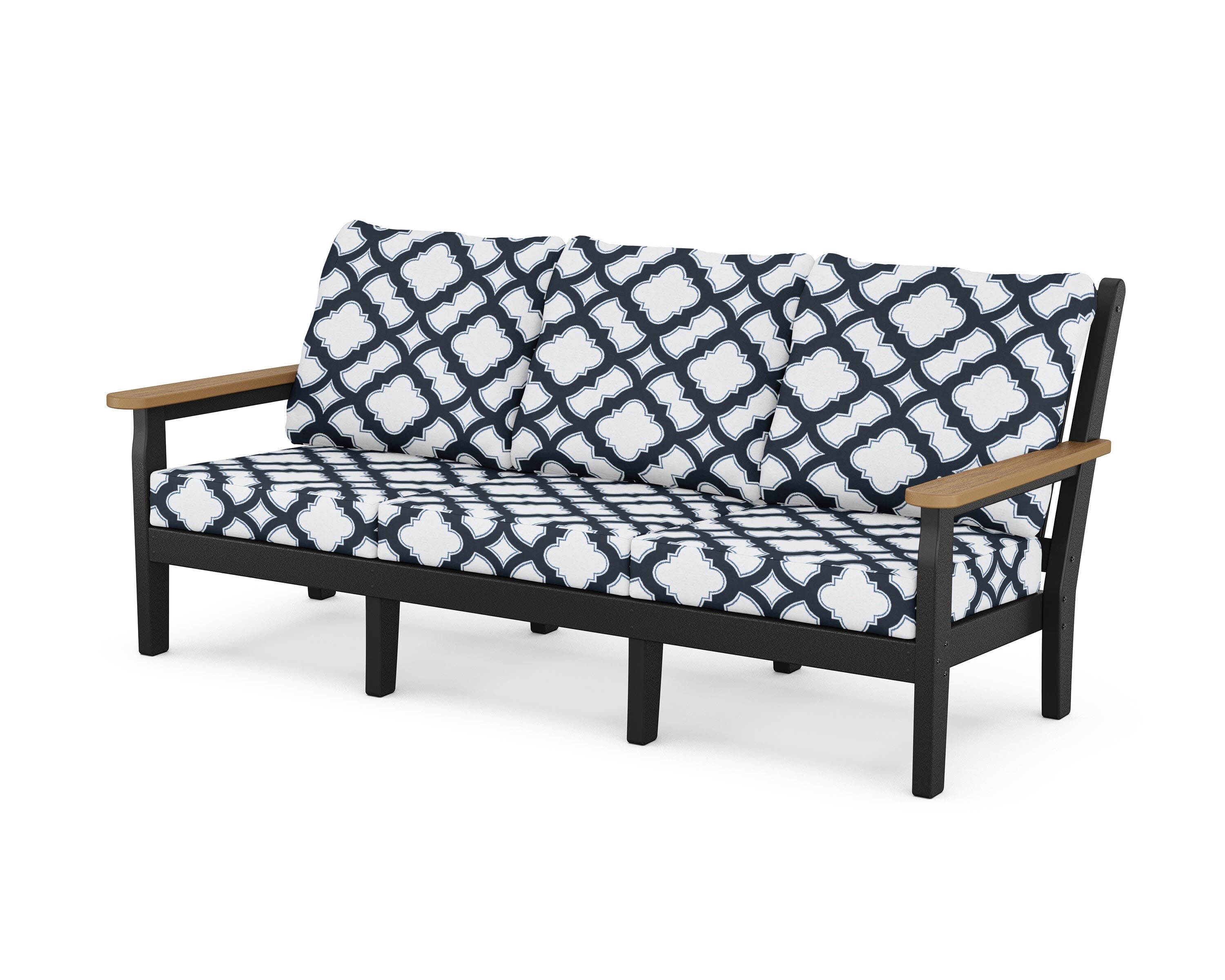 Chippendale Deep Seating Sofa in Black / Natural / Trellis Marine Indigo