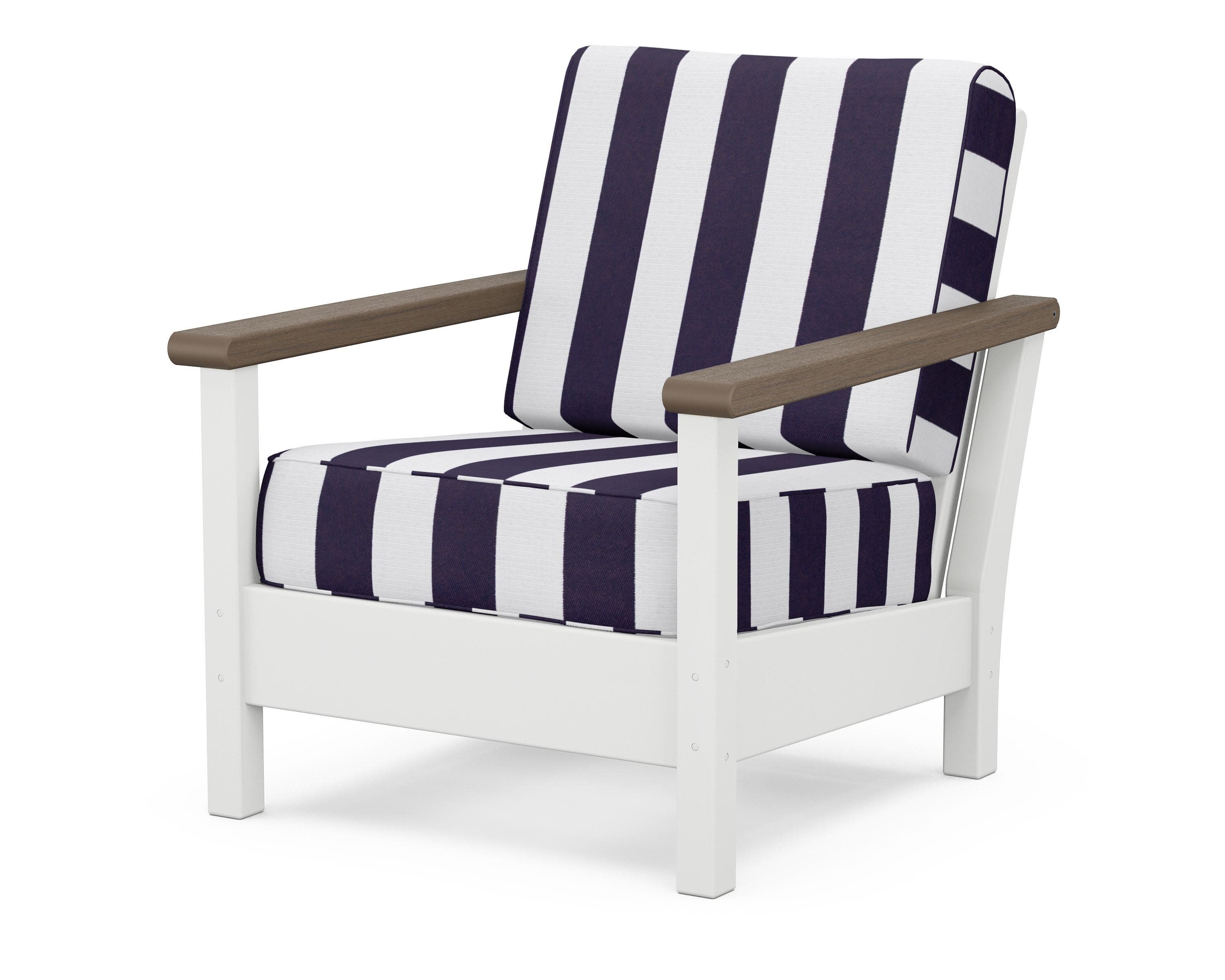 Harbour Deep Seating Chair in White / Kona / Cabana Stripe Navy