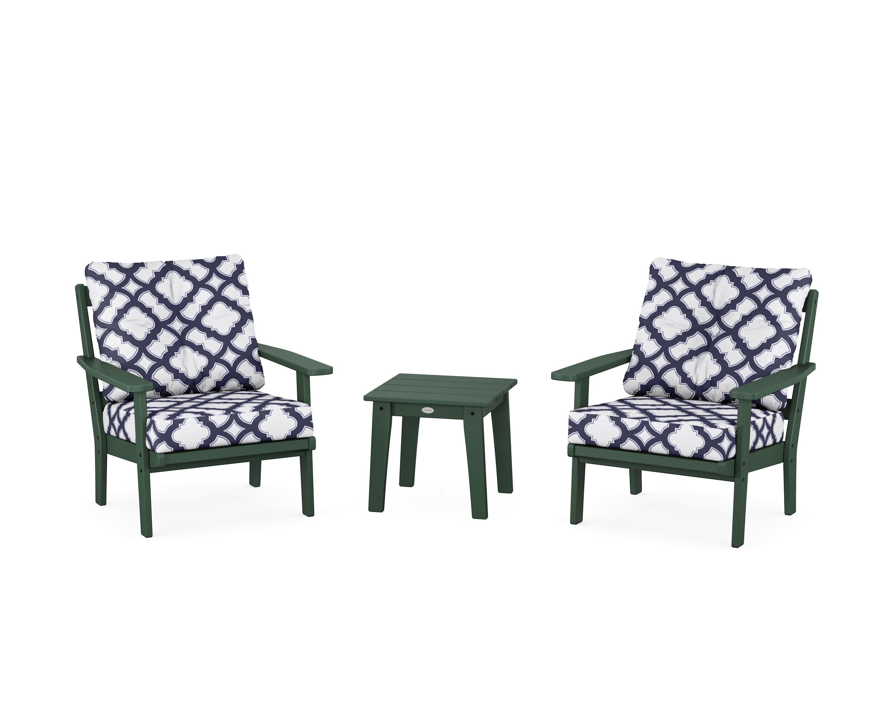 Oxford 3-Piece Deep Seating Set in Green / Trellis Navy