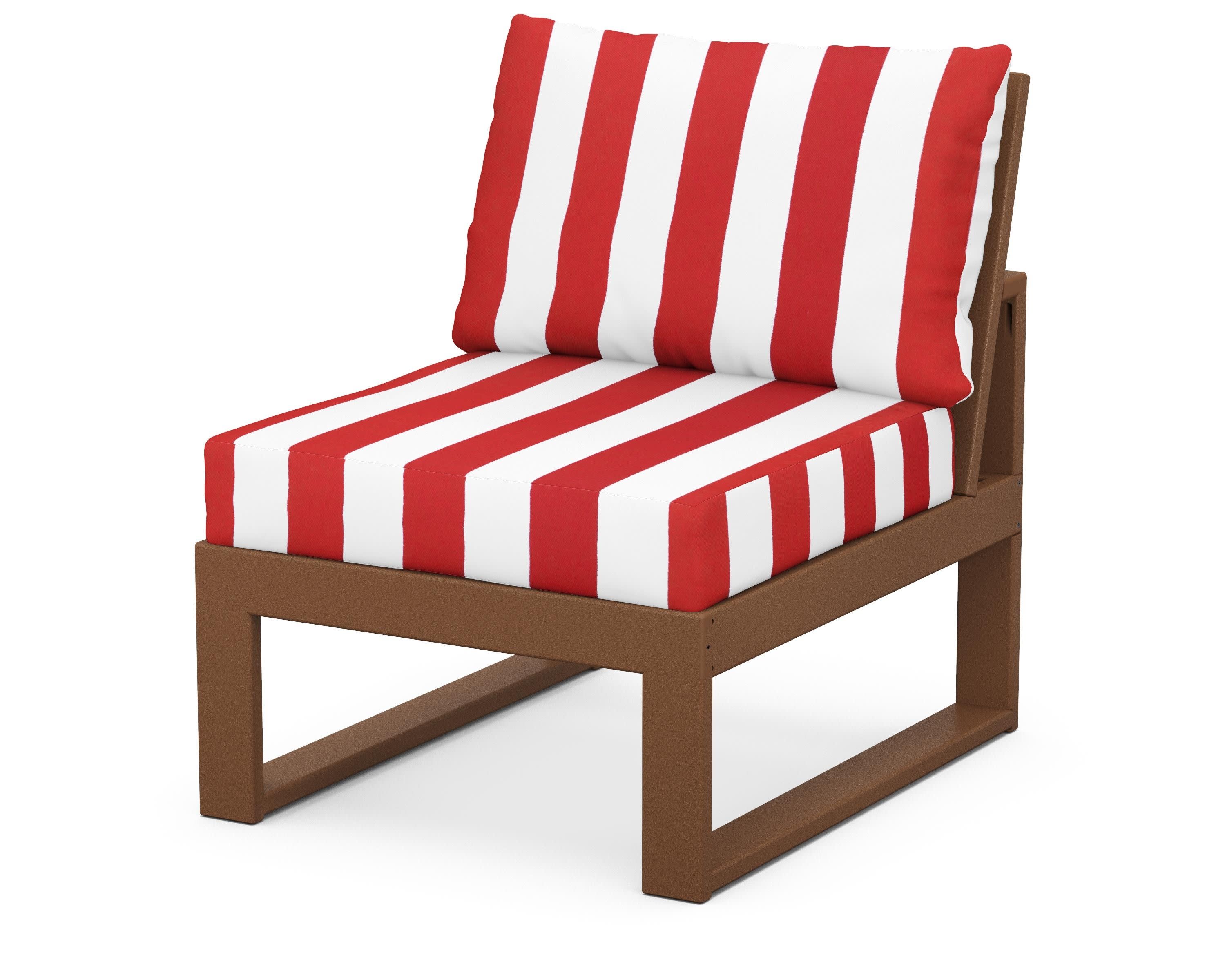 Modular Armless Chair in Teak / Cabana Stripe Crimson