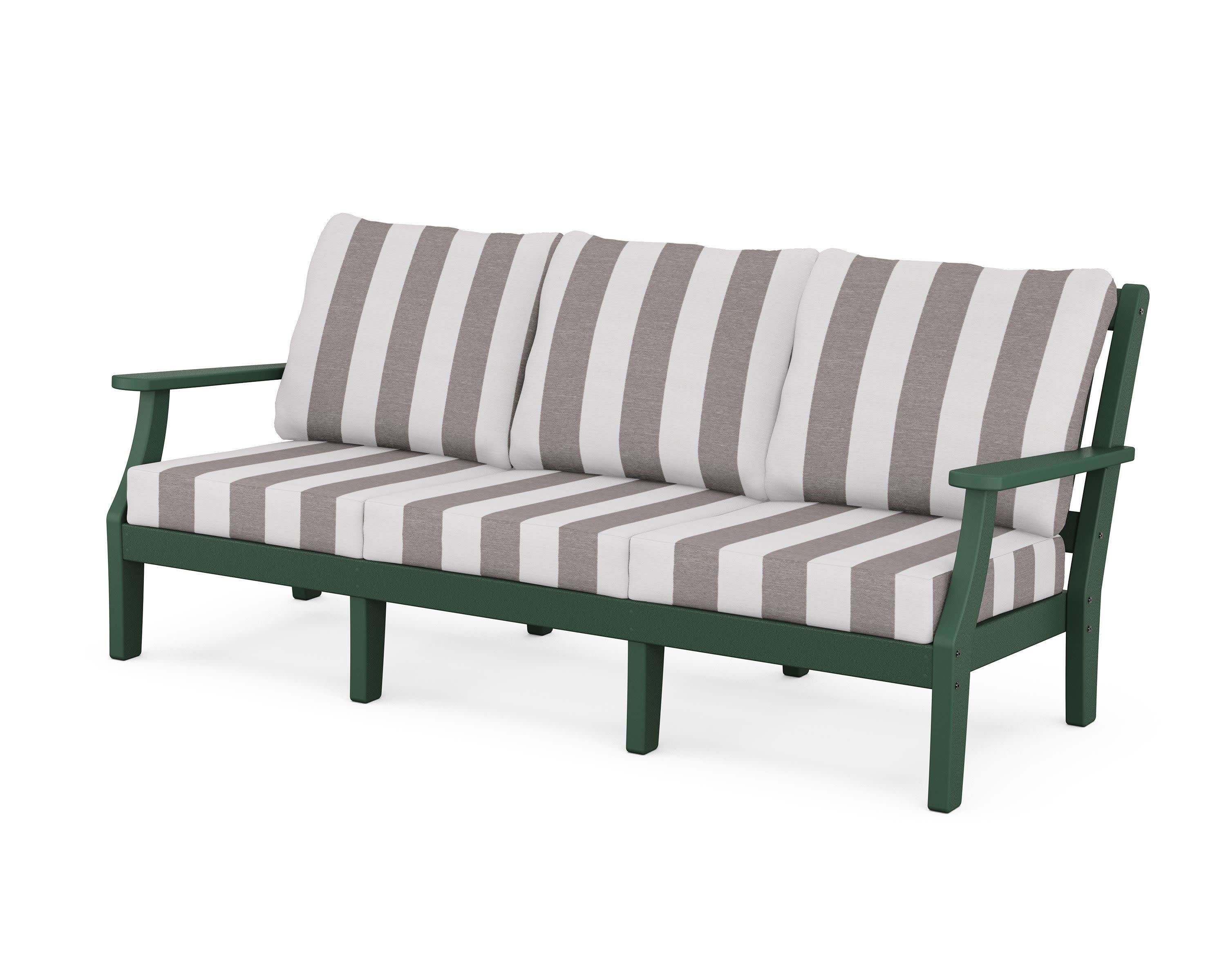 Chinoiserie Deep Seating Sofa in Green / Cabana Stripe Grey Mist