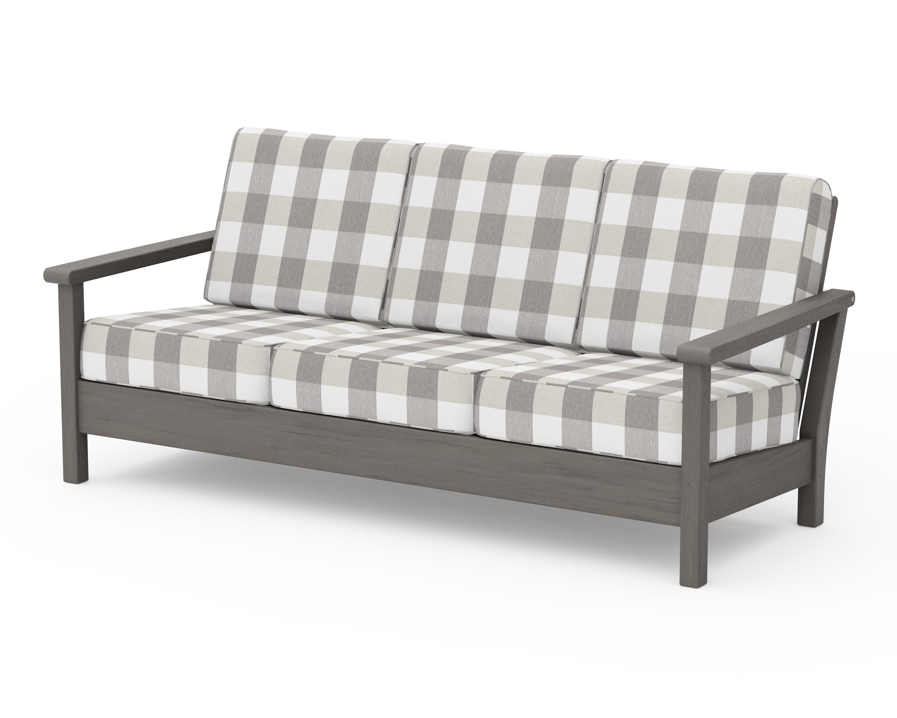 Harbour Deep Seating Sofa in Driftwood / Buffalo Plaid Grey Mist