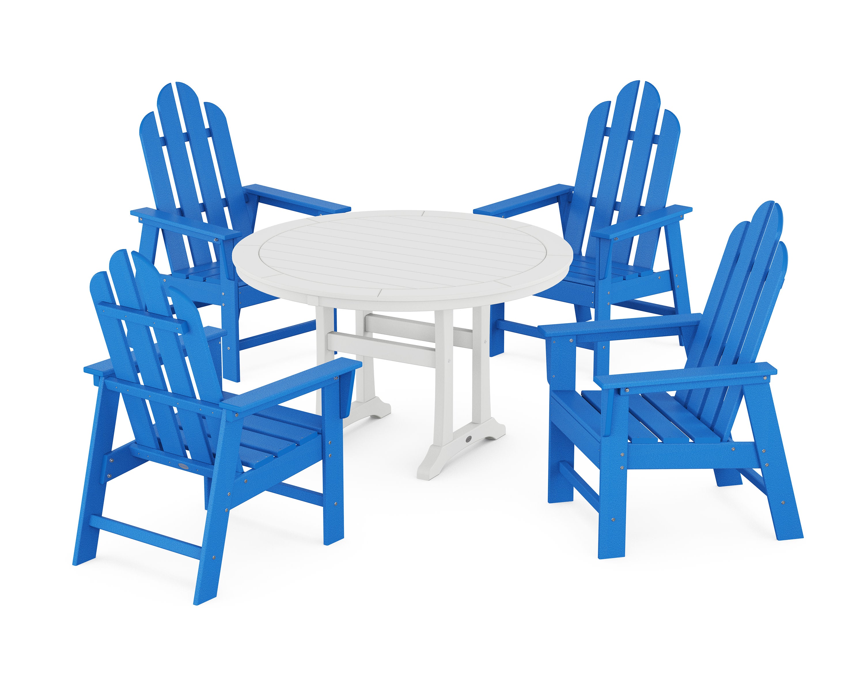 Long Island 5-Piece Round Dining Set with Trestle Legs in Pacific Blue / White