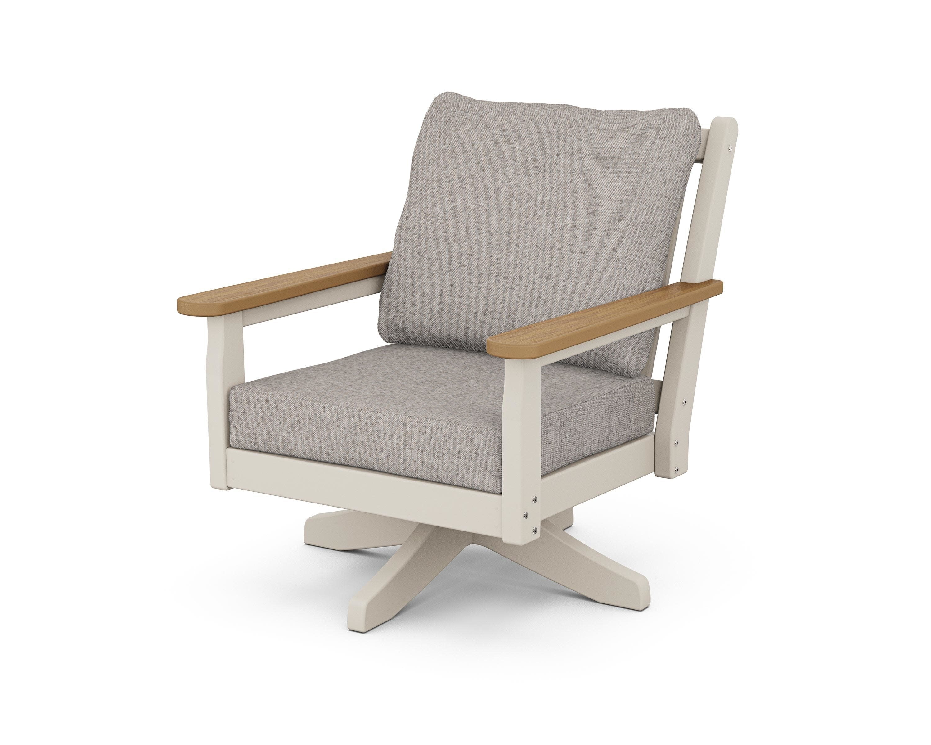Chippendale Deep Seating Swivel Chair in Sand / Natural / Weathered Tweed
