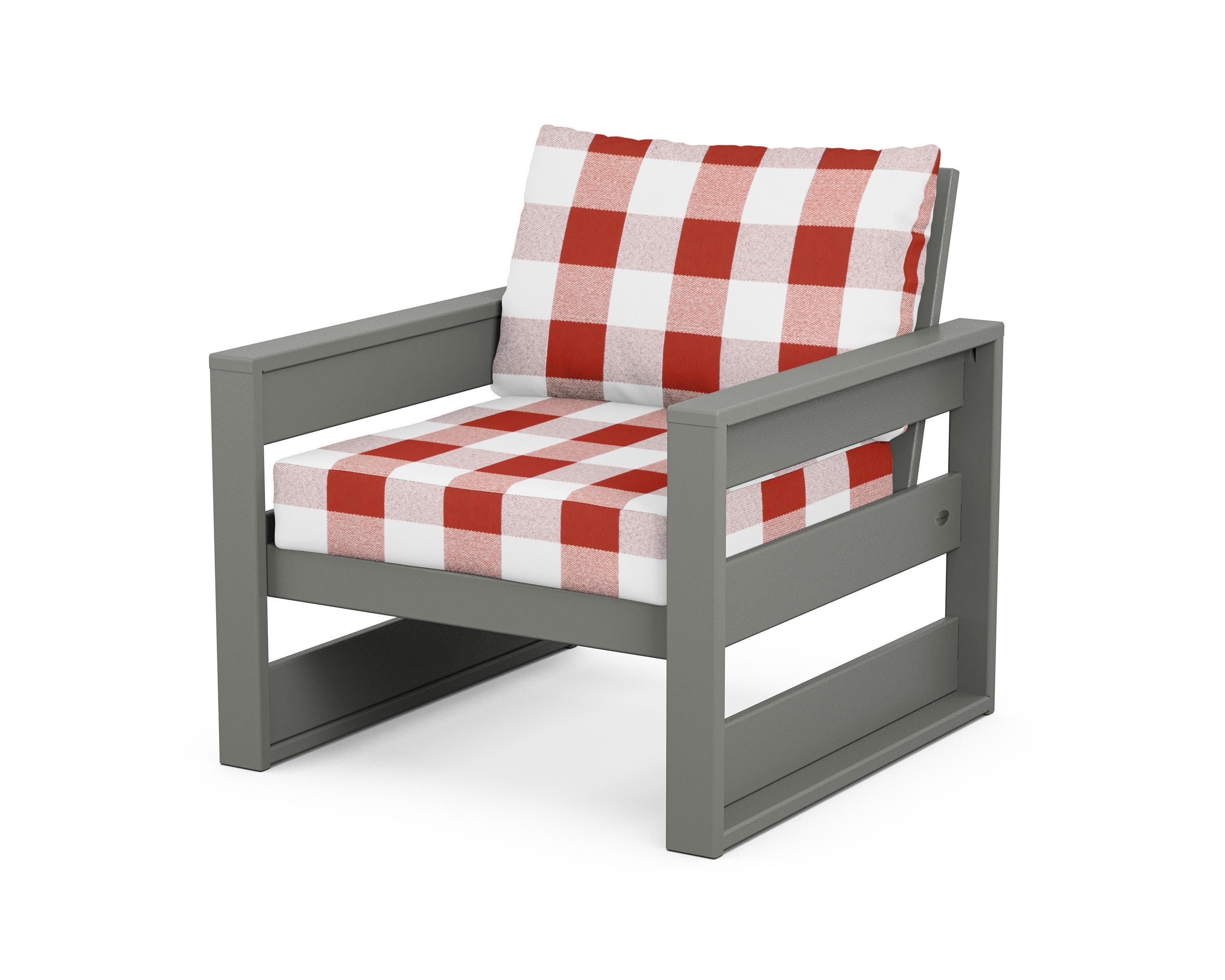 Westport Club Chair in Slate Grey / Buffalo Plaid Crimson