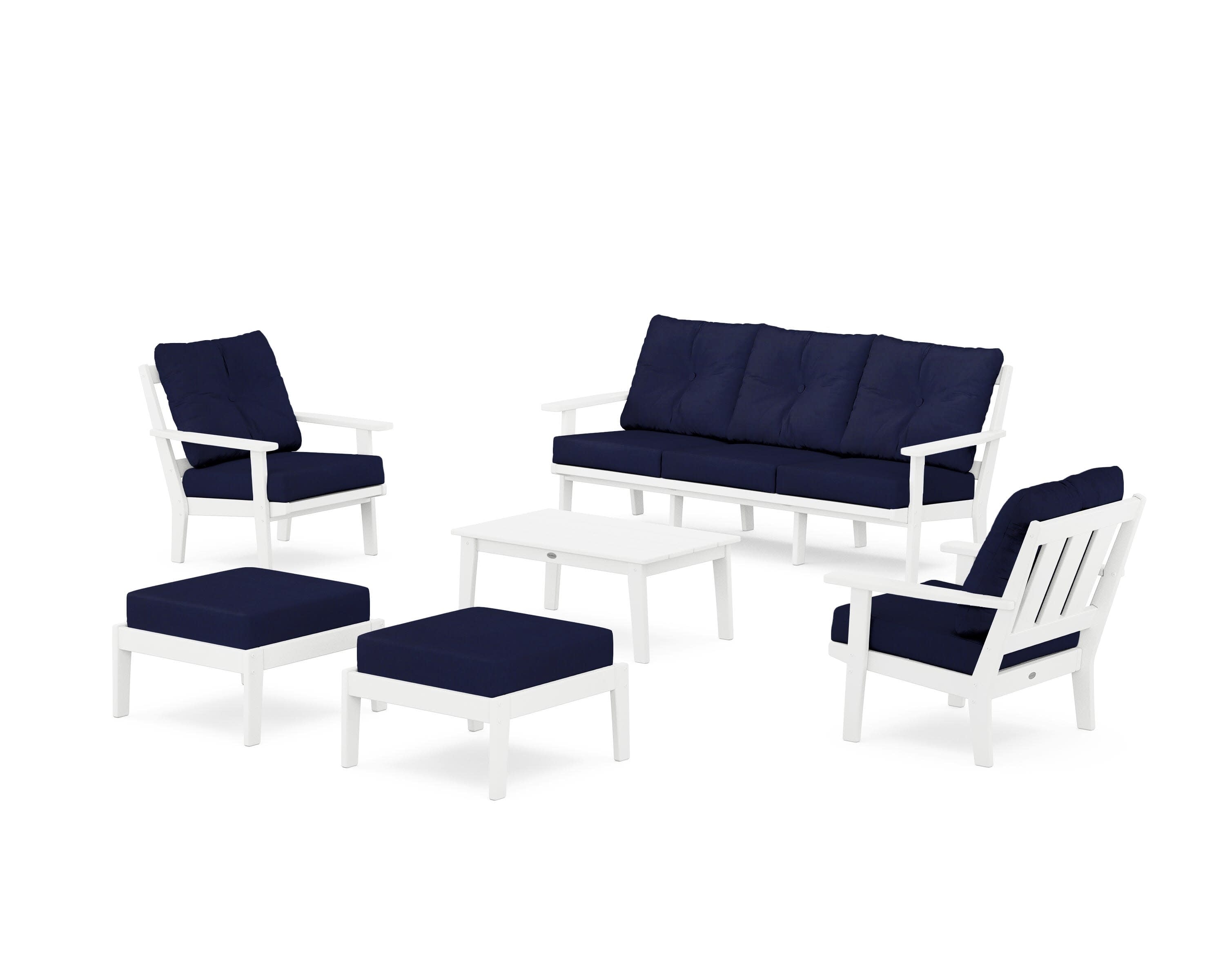 Oxford 6-Piece Lounge Sofa Set in White / Navy