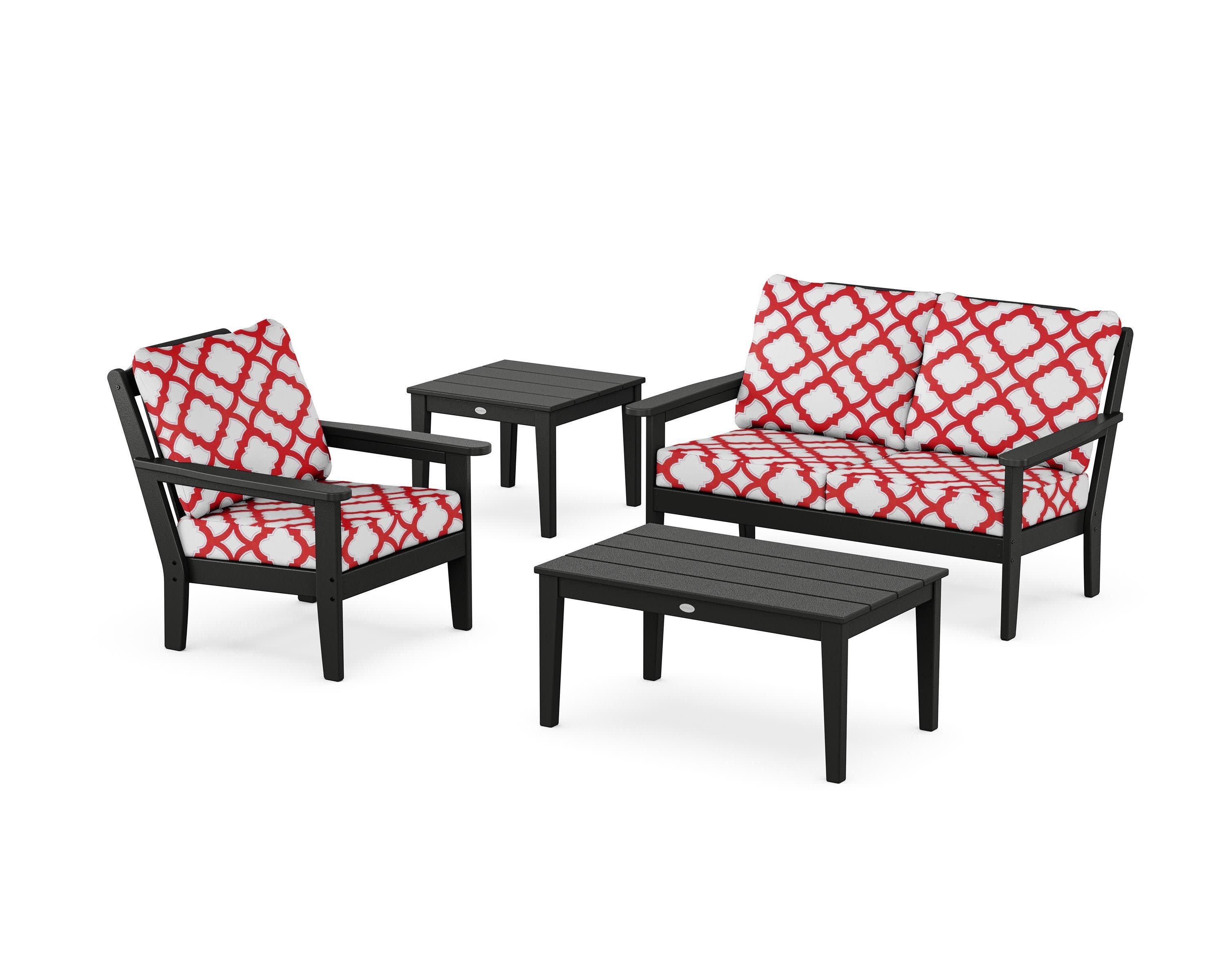 Wovendale 4-Piece Deep Seating Set in Black / Trellis Crimson