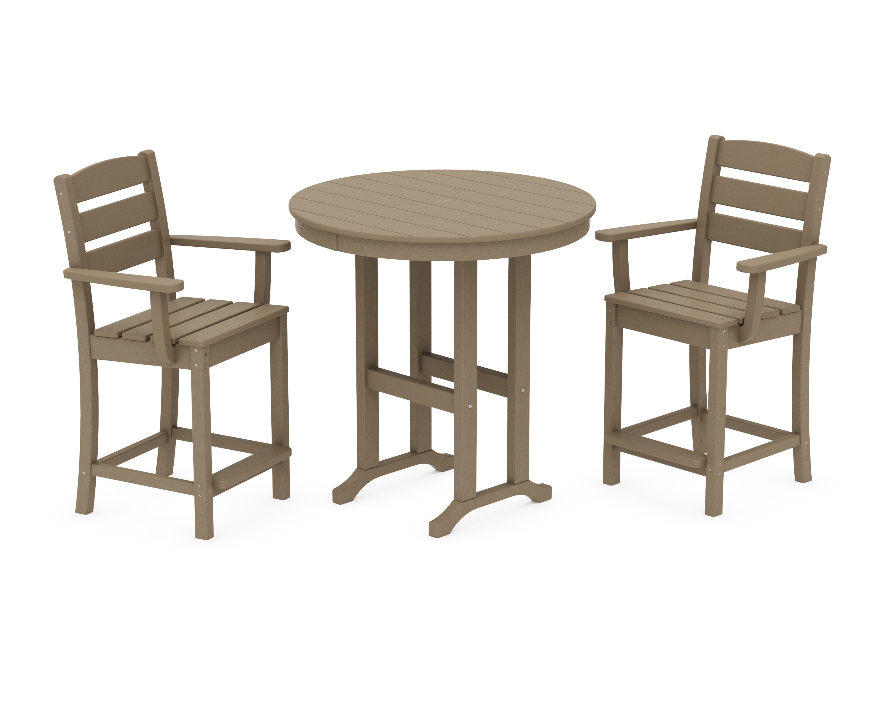 Lakeside 3-Piece Round Farmhouse Arm Chair Counter Set in Vintage Sahara