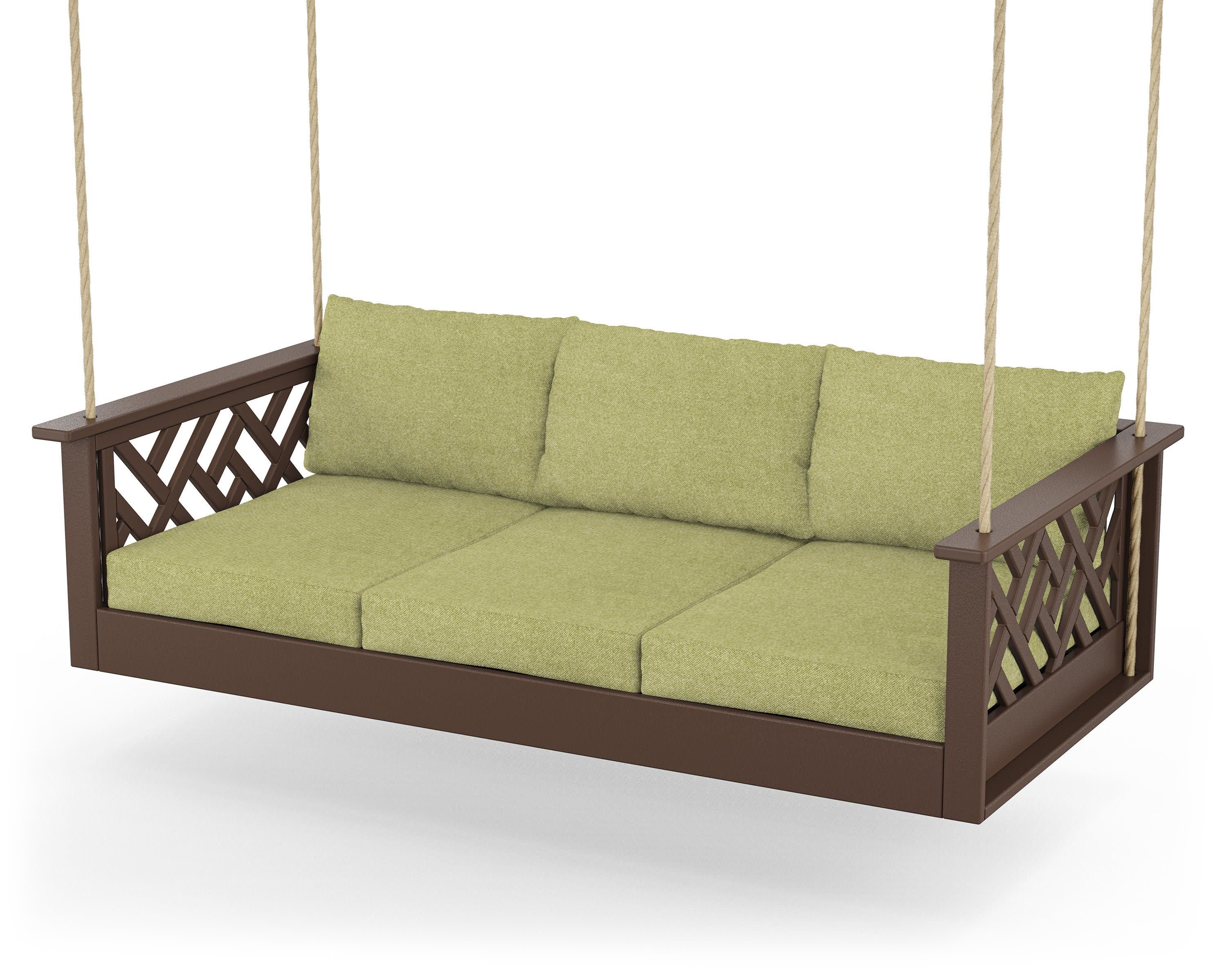 Chippendale Daybed Swing in Mahogany / Chartreuse Boucle