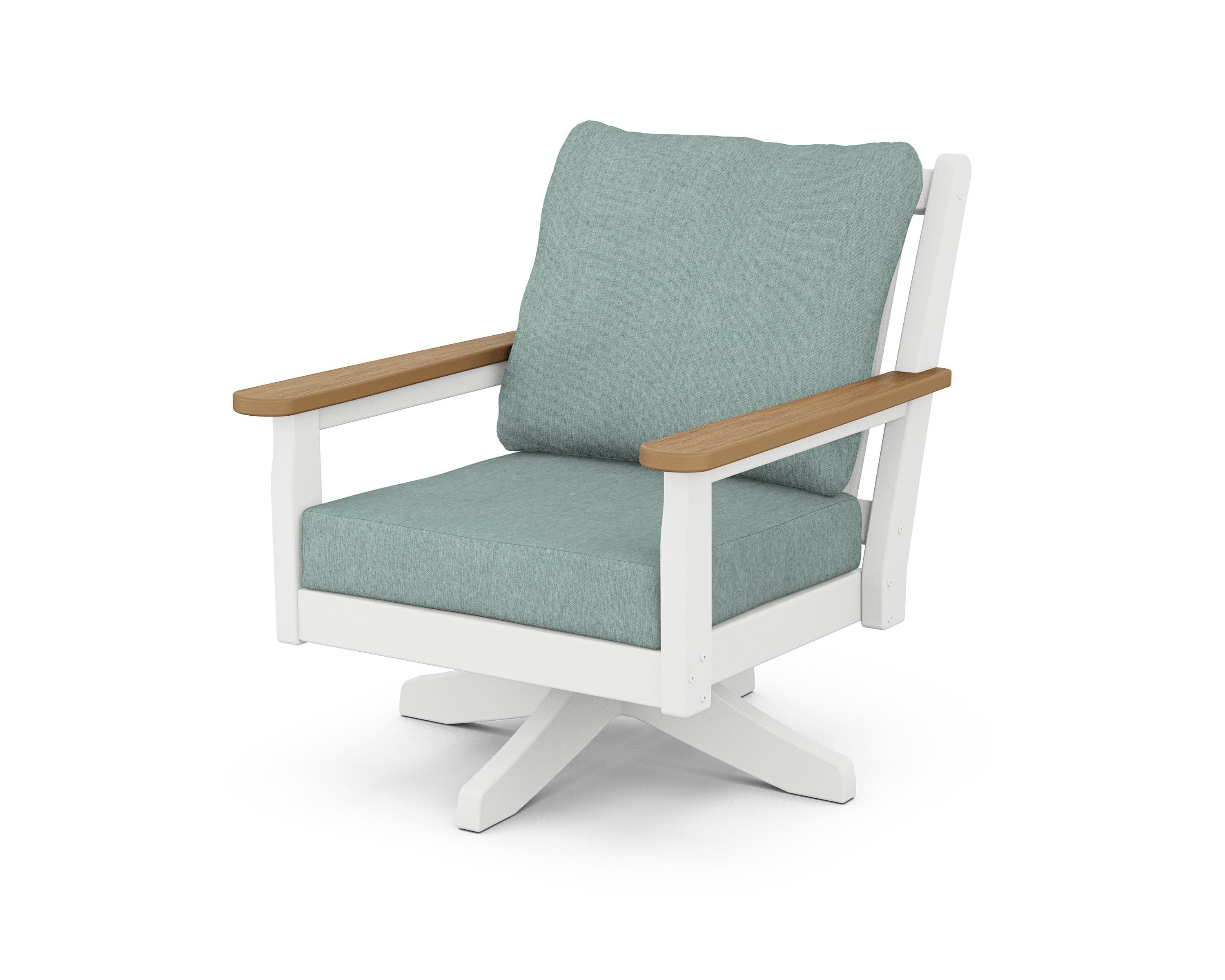 Chippendale Deep Seating Swivel Chair in White / Natural / Glacier Spa