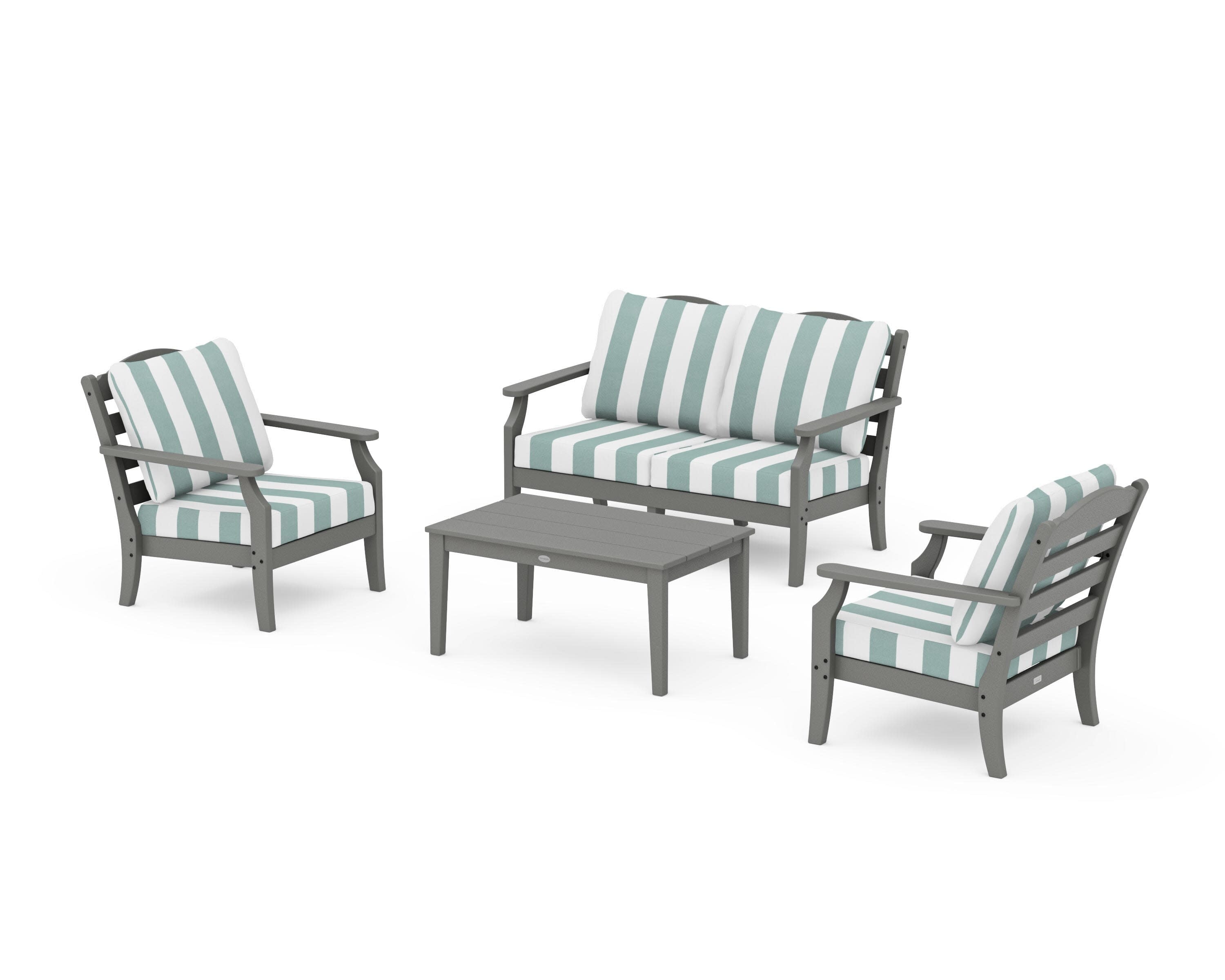 Savannah 4-Piece Deep Seating Set with Loveseat in Slate Grey / Cabana Stripe Glacier Spa
