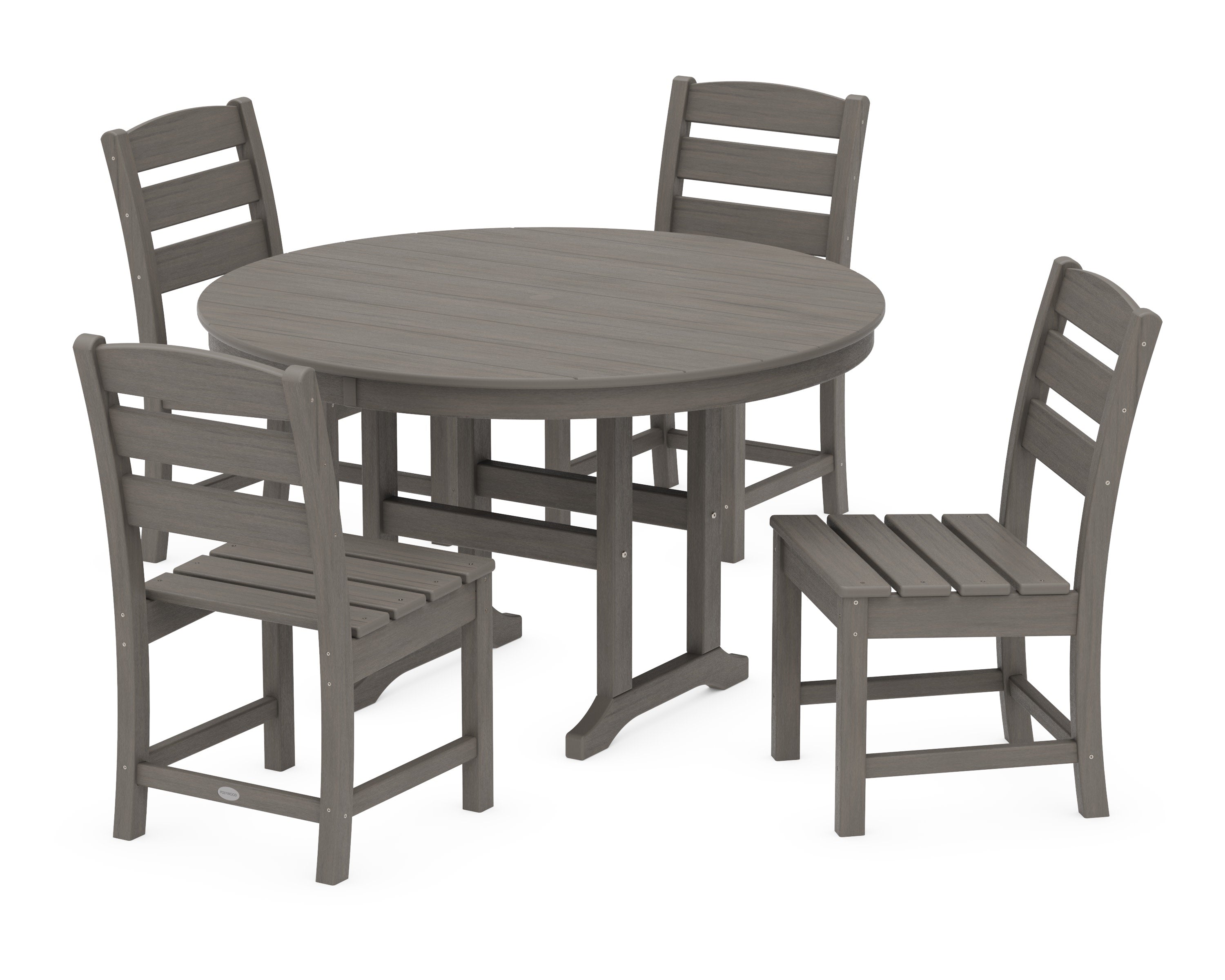 Lakeside 5-Piece Round Farmhouse Side Chair Dining Set in Driftwood