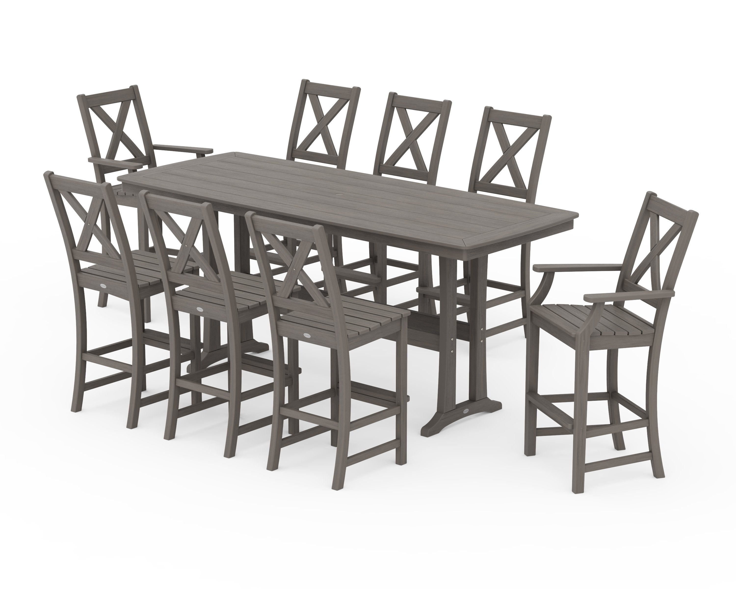 Braxton 9-Piece Bar Set with Trestle Legs in Driftwood