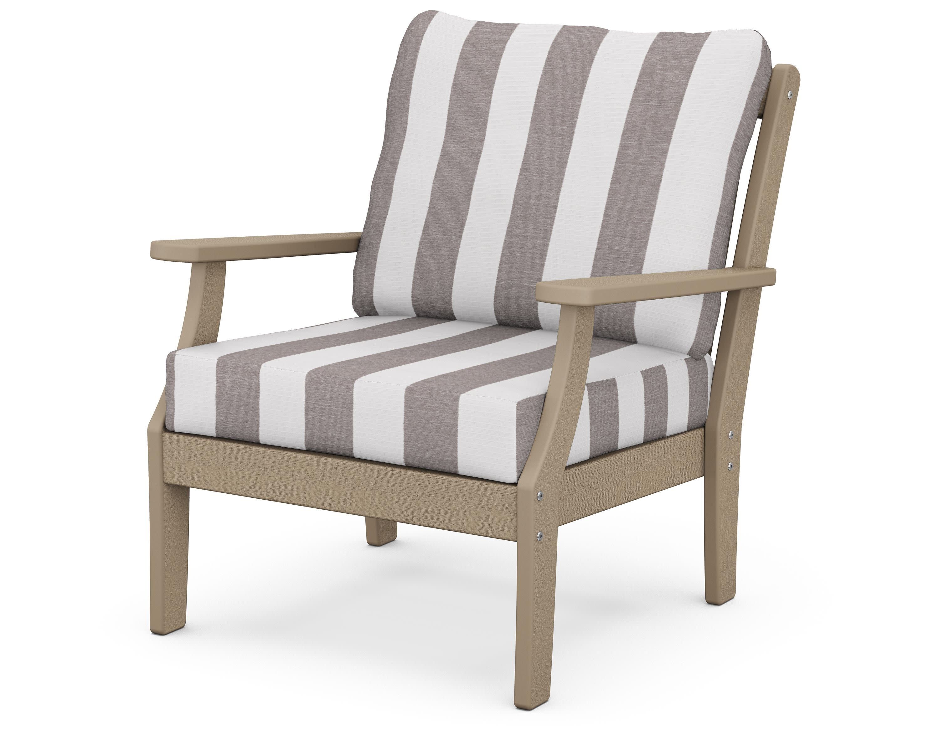 Braxton Deep Seating Chair in Vintage Sahara / Cabana Stripe Grey Mist