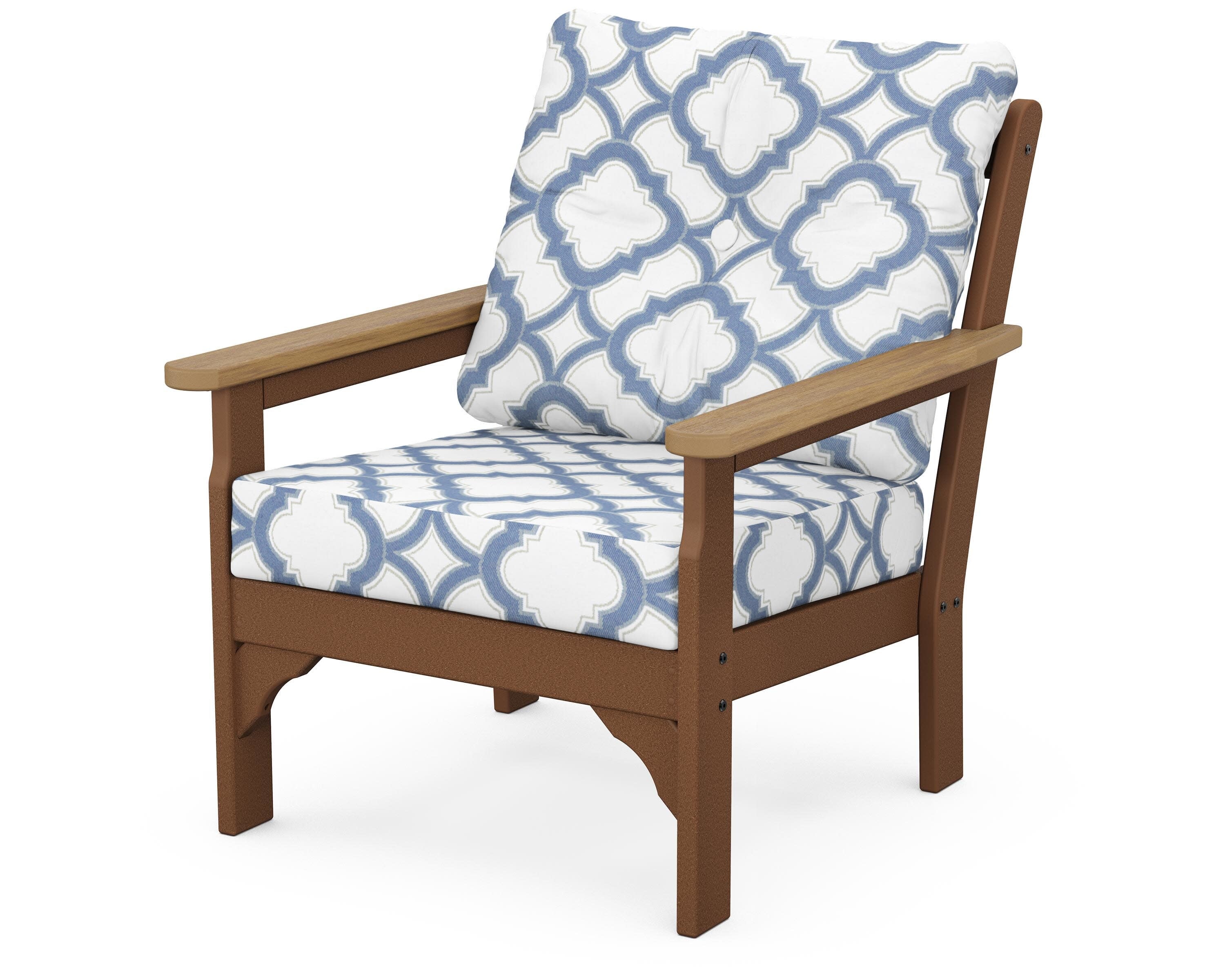 Vineyard Deep Seating Chair in Teak / Natural / Trellis Sky Blue