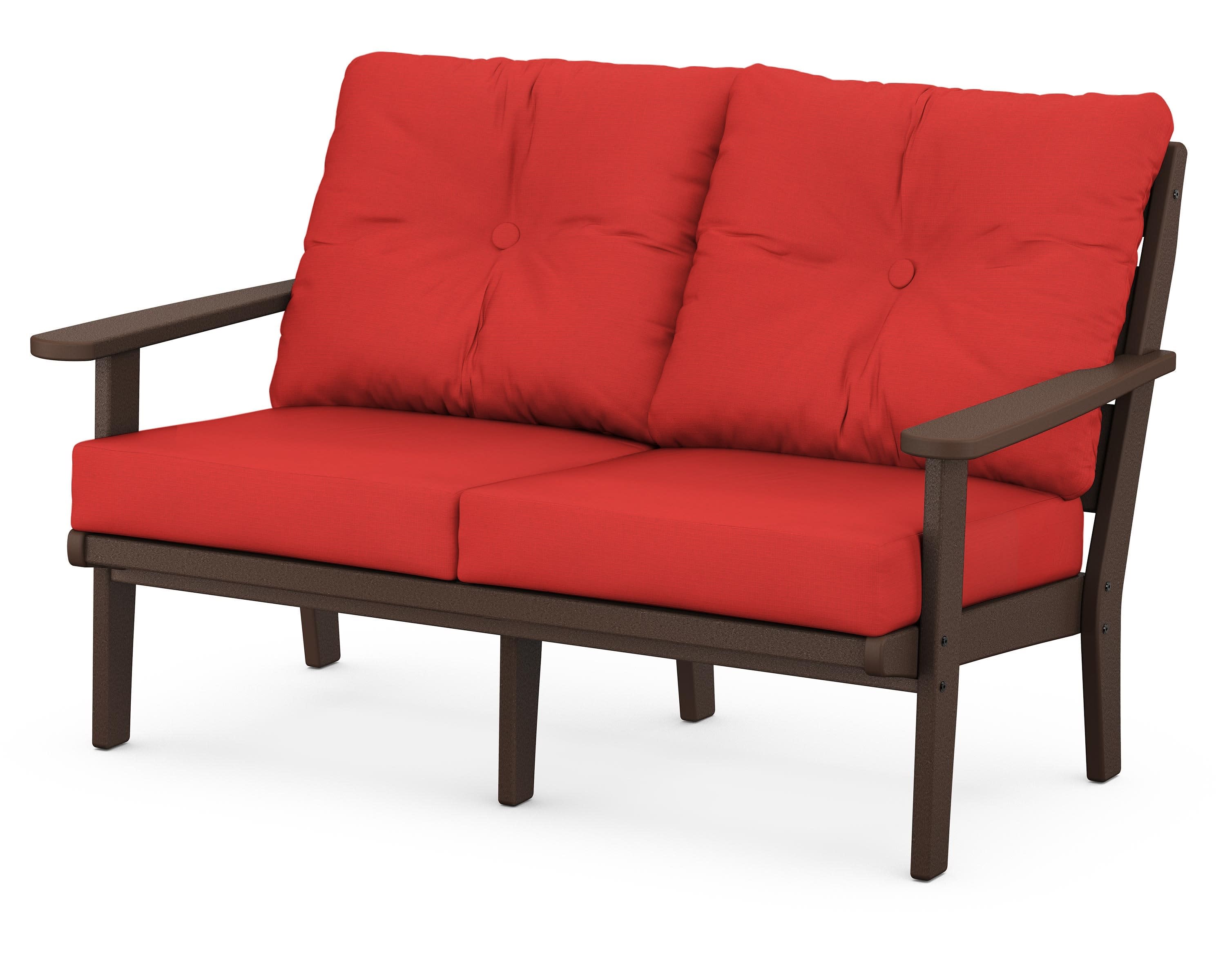Lakeside Deep Seating Loveseat in Mahogany / Crimson Linen