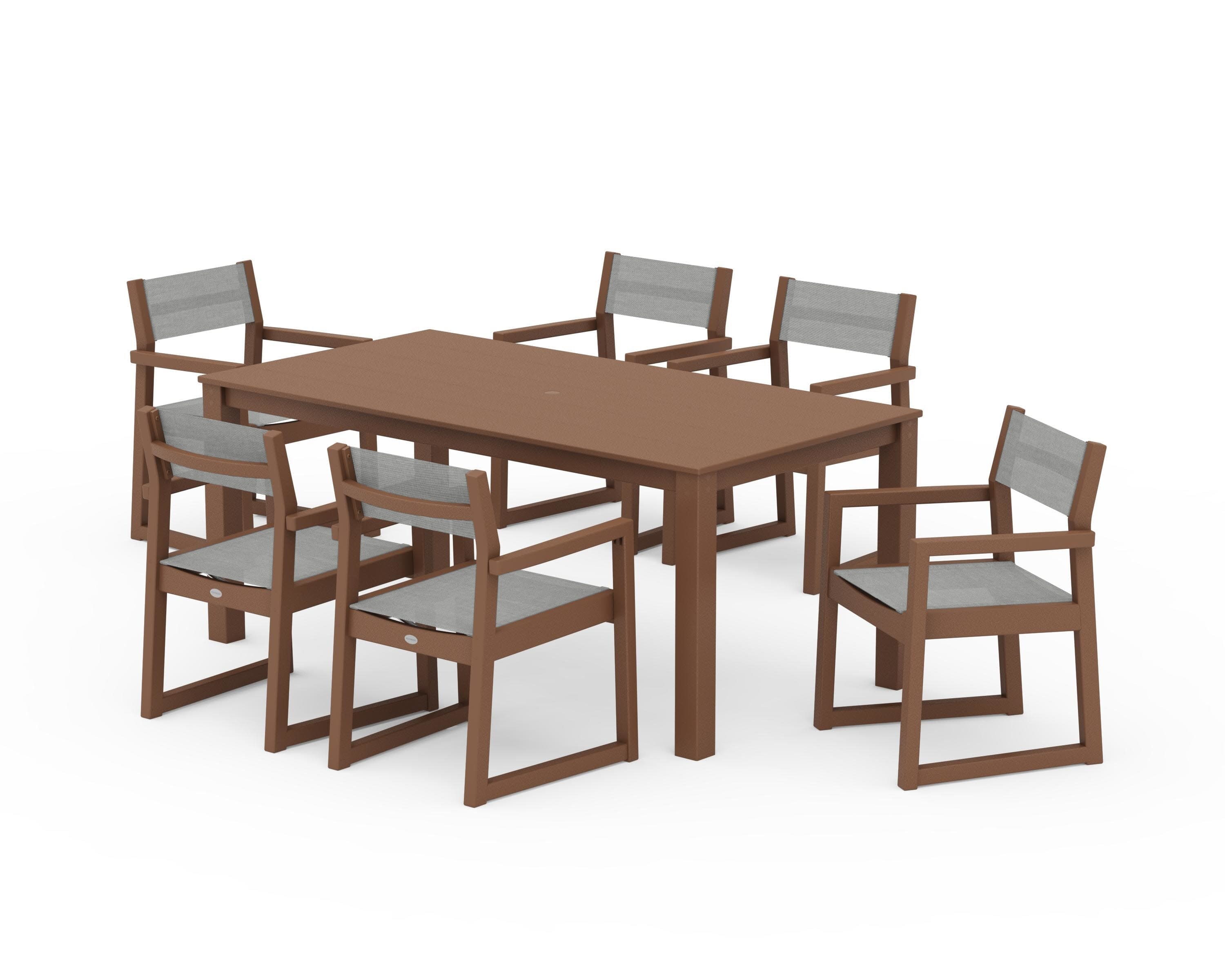 EDGE Sling Arm Chair 7-Piece Parsons Dining Set in Teak / Metallic Sling