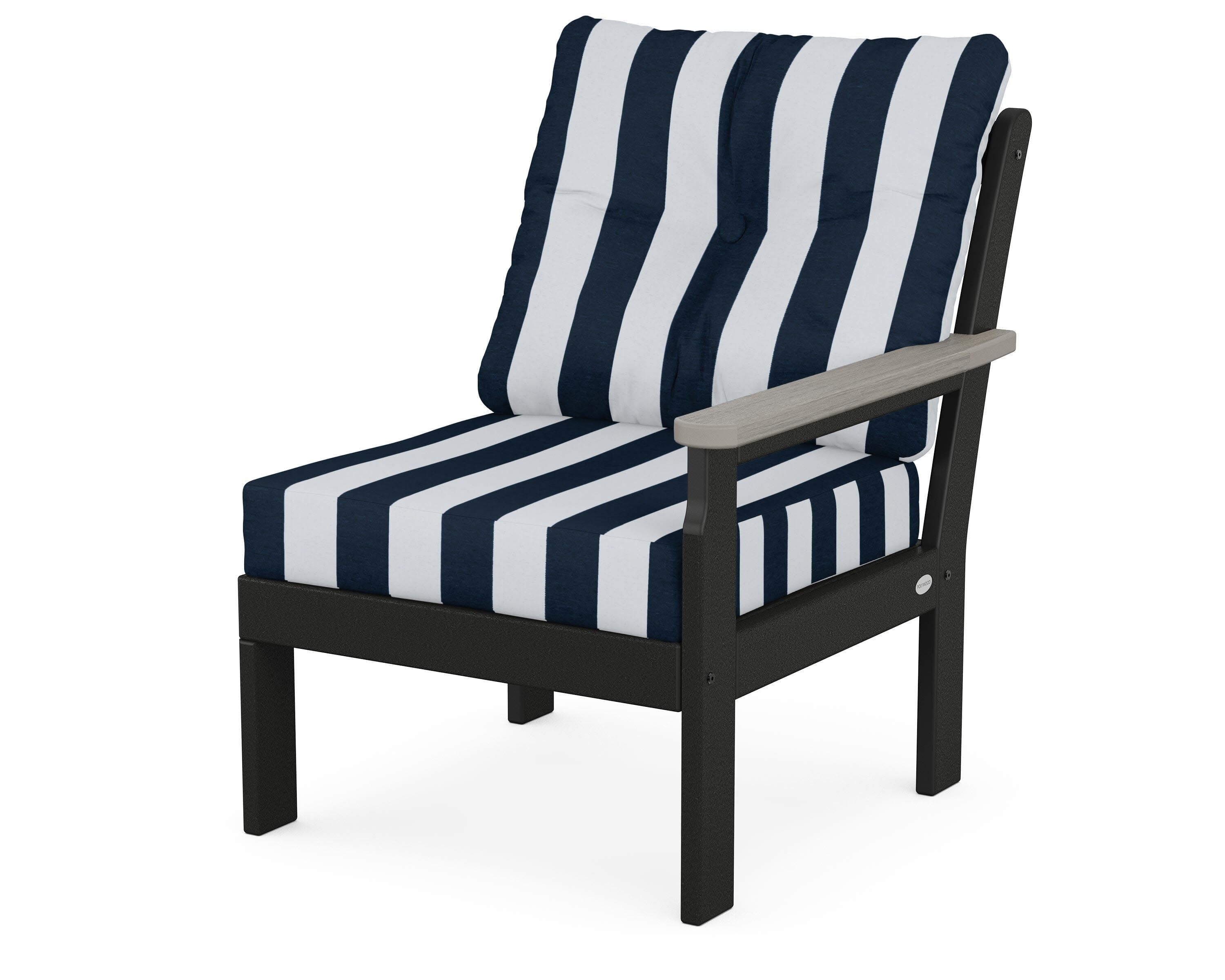 Vineyard Modular Right Arm Chair in Black / Driftwood / Cabana Stripe Marine Indigo