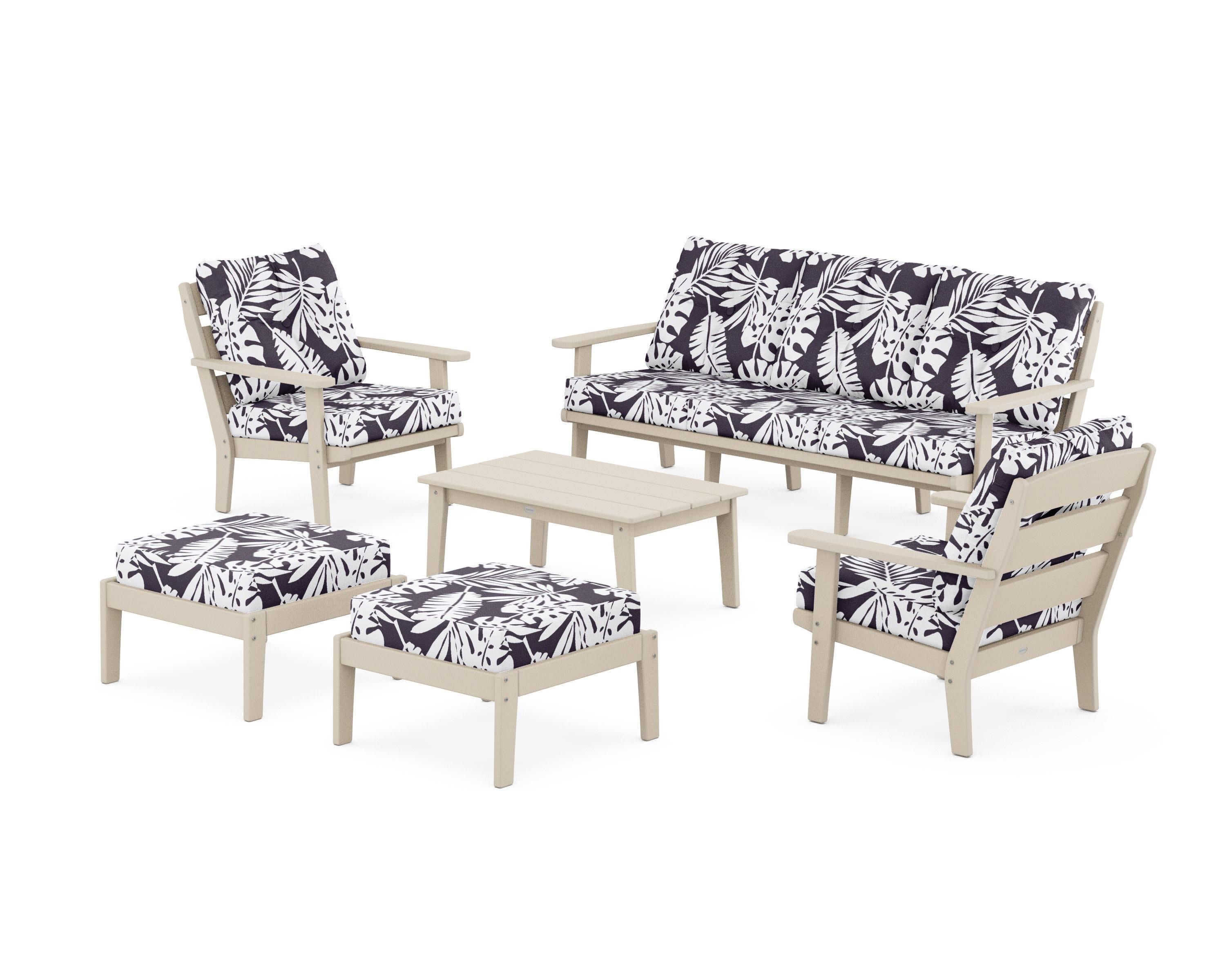 Lakeside 6-Piece Lounge Sofa Set in Sand / Leaf Navy