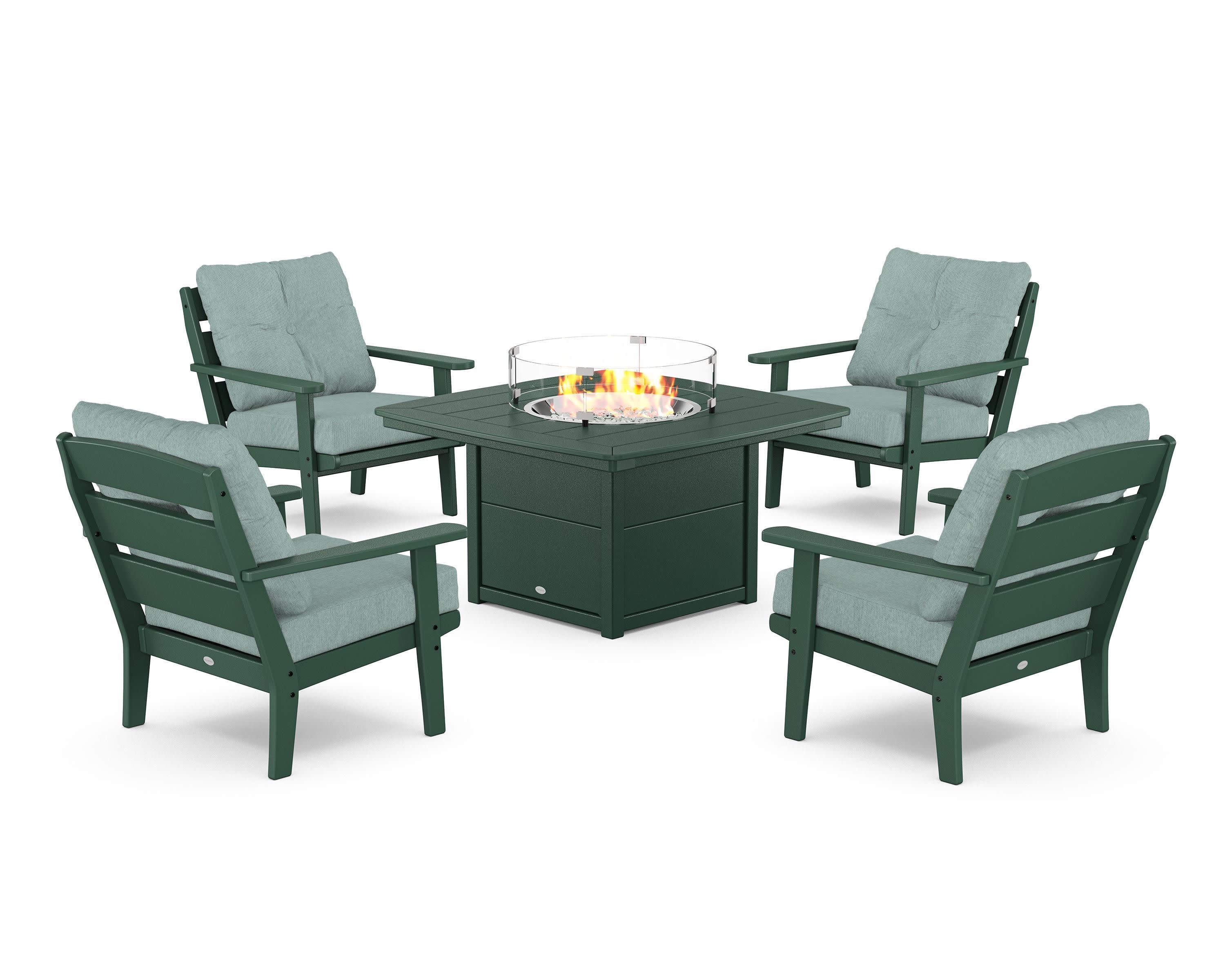 Lakeside 5-Piece Deep Seating Set with Nautical Fire Pit Table in Green / Glacier Spa