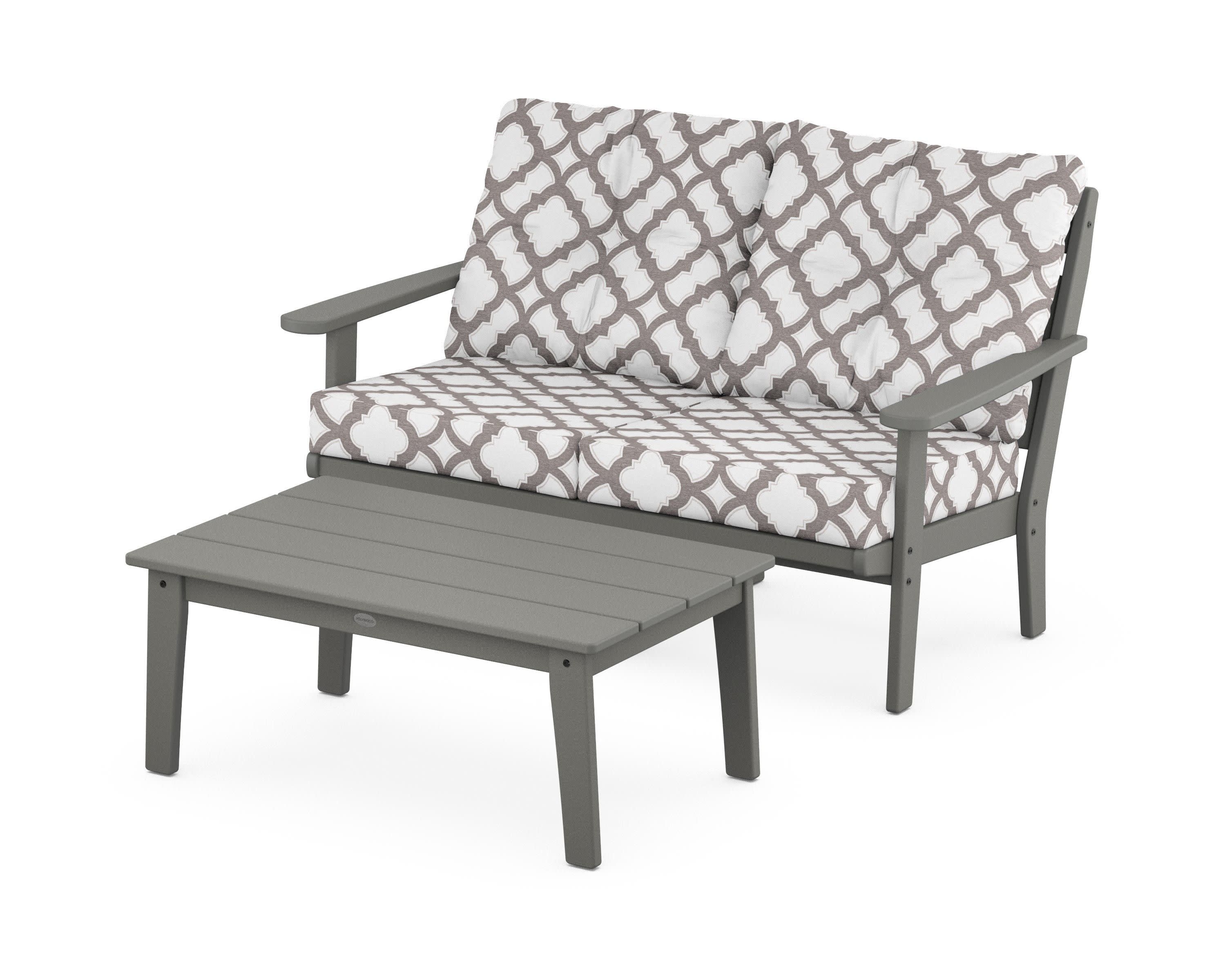 Lakeside 2-Piece Lounge Loveseat Set in Slate Grey / Trellis Grey Mist