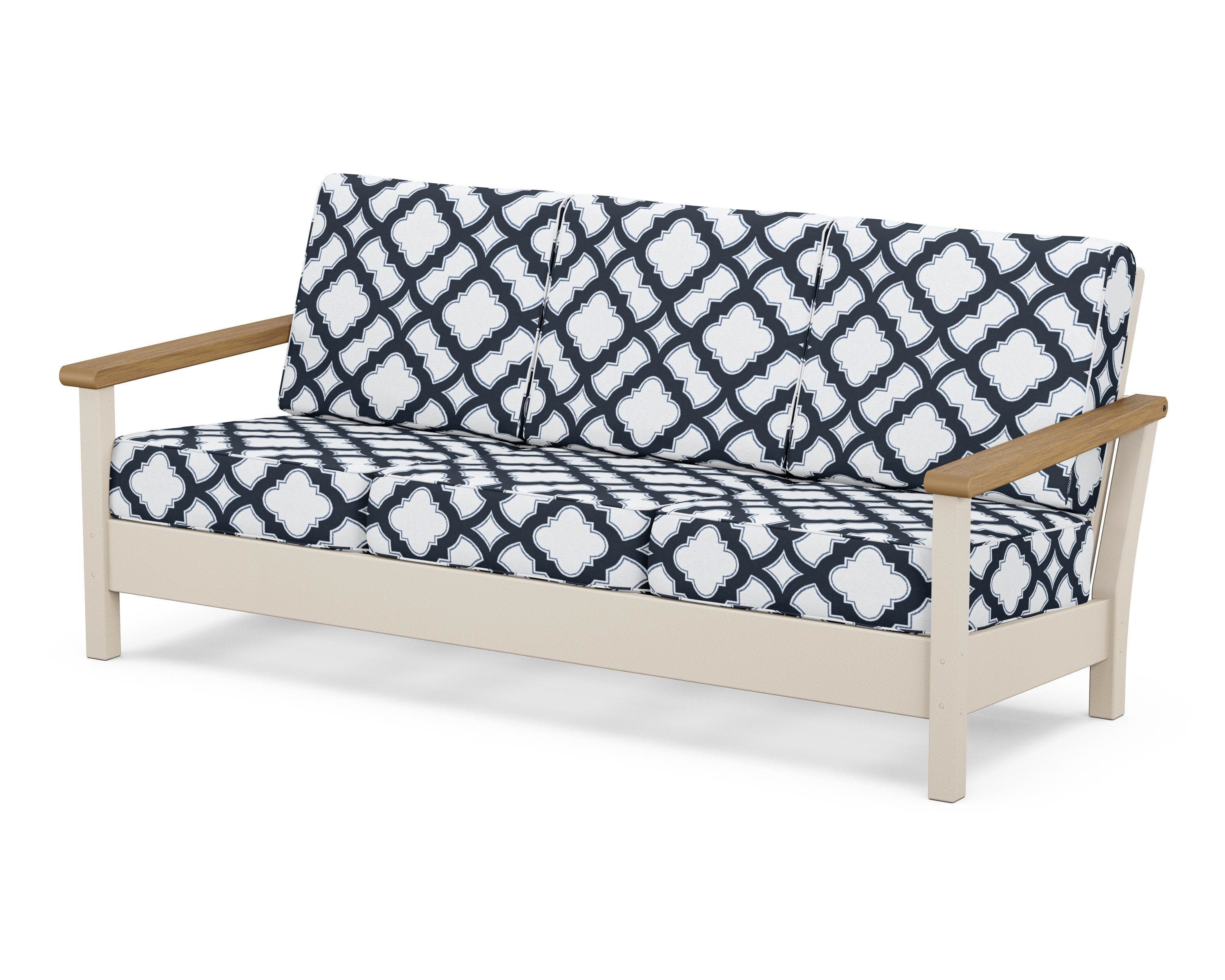 Harbour Deep Seating Sofa in Sand / Natural / Trellis Marine Indigo