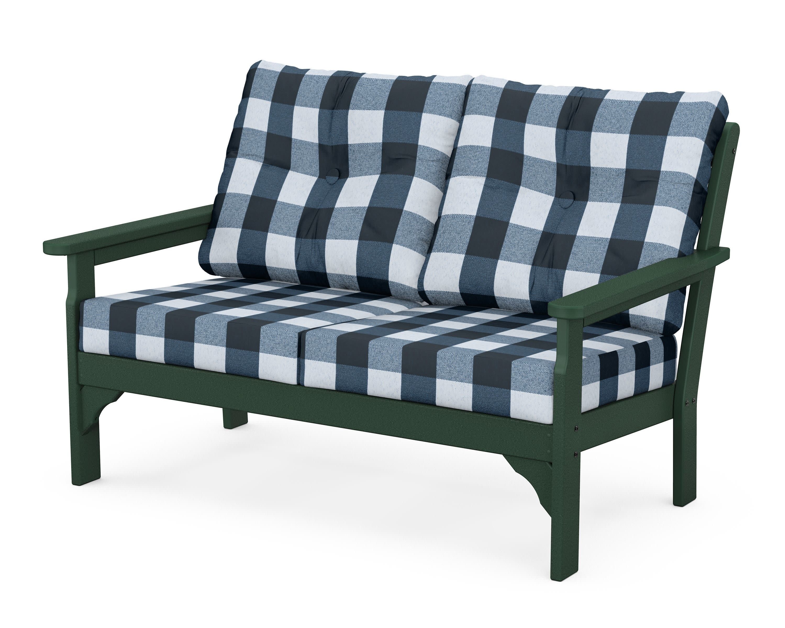 Vineyard Deep Seating Loveseat in Green / Buffalo Plaid Marine Indigo