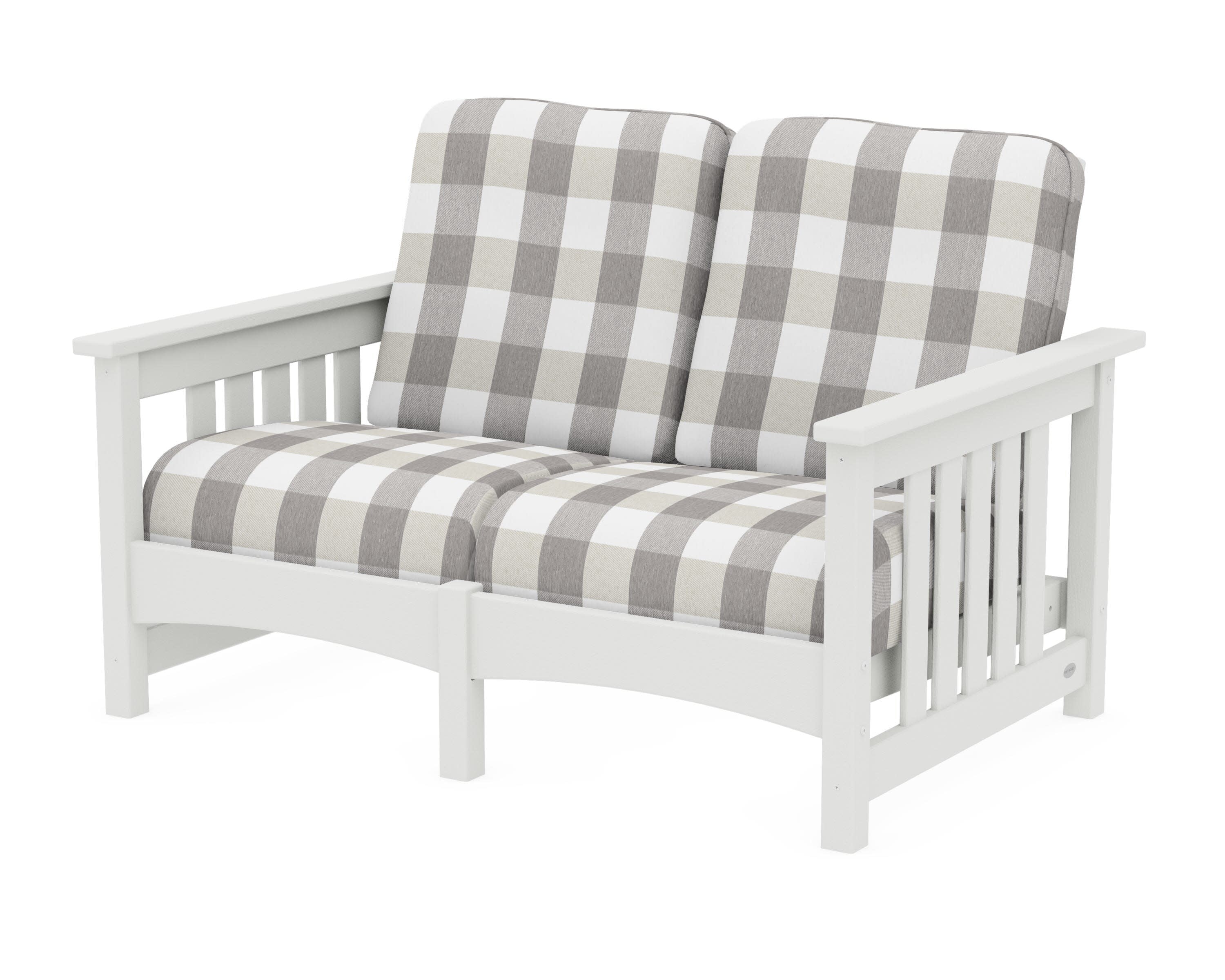 Club Mission Loveseat in Vintage White / Buffalo Plaid Grey Mist