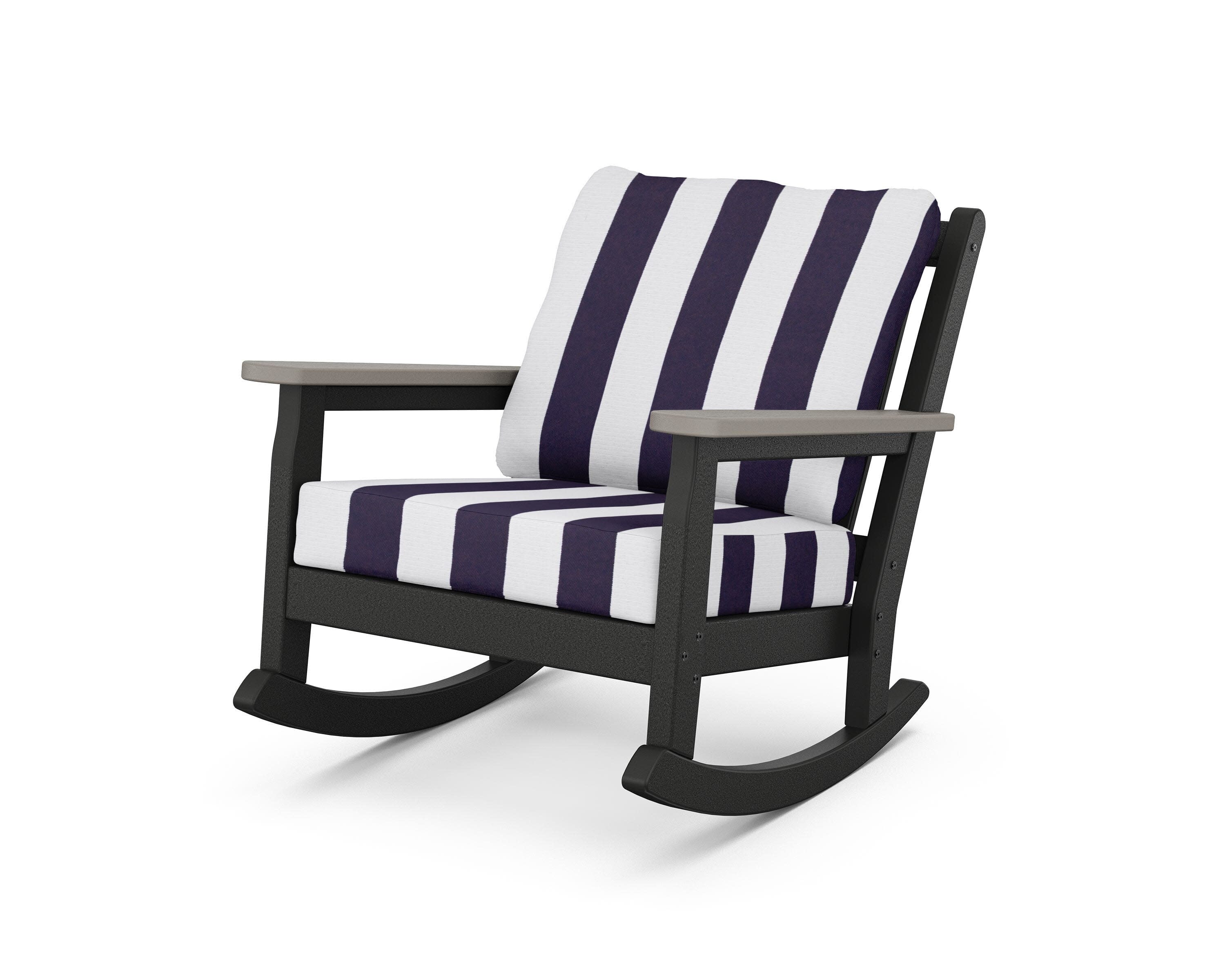 Chippendale Deep Seating Rocking Chair in Black / Driftwood / Cabana Stripe Navy