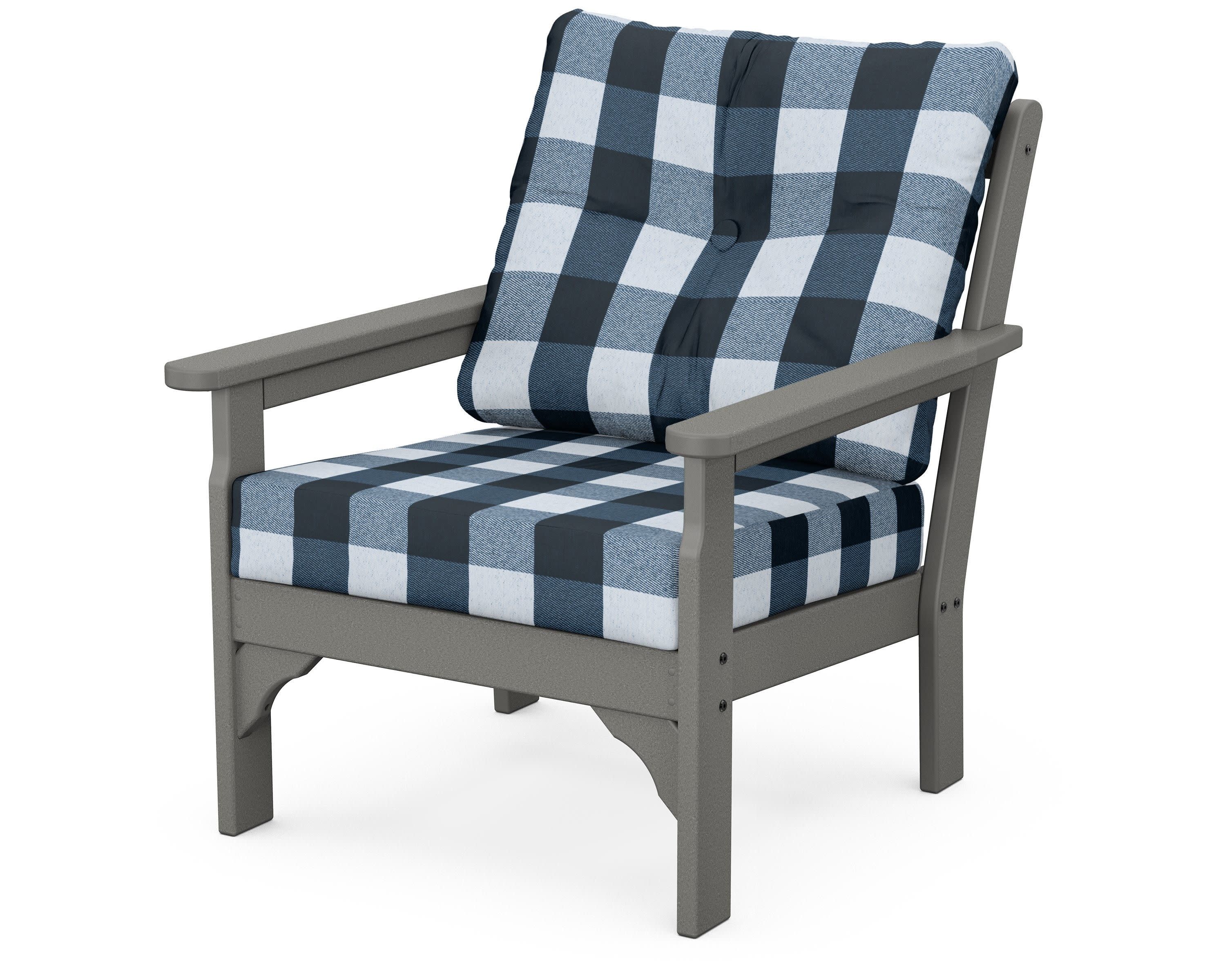 Vineyard Deep Seating Chair in Slate Grey / Buffalo Plaid Marine Indigo