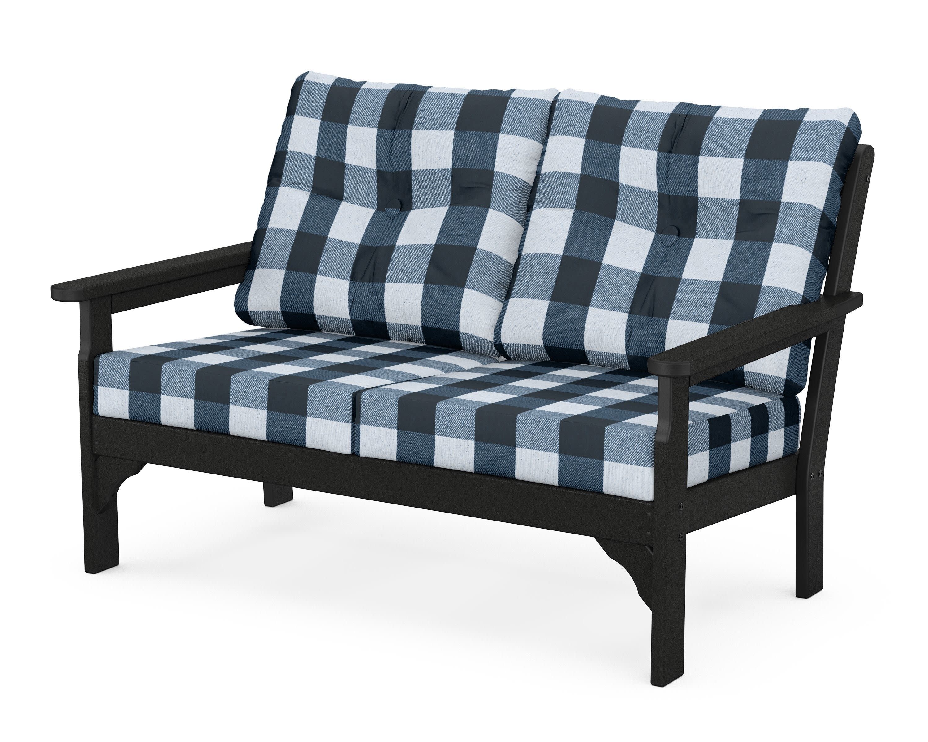 Vineyard Deep Seating Loveseat in Black / Buffalo Plaid Marine Indigo