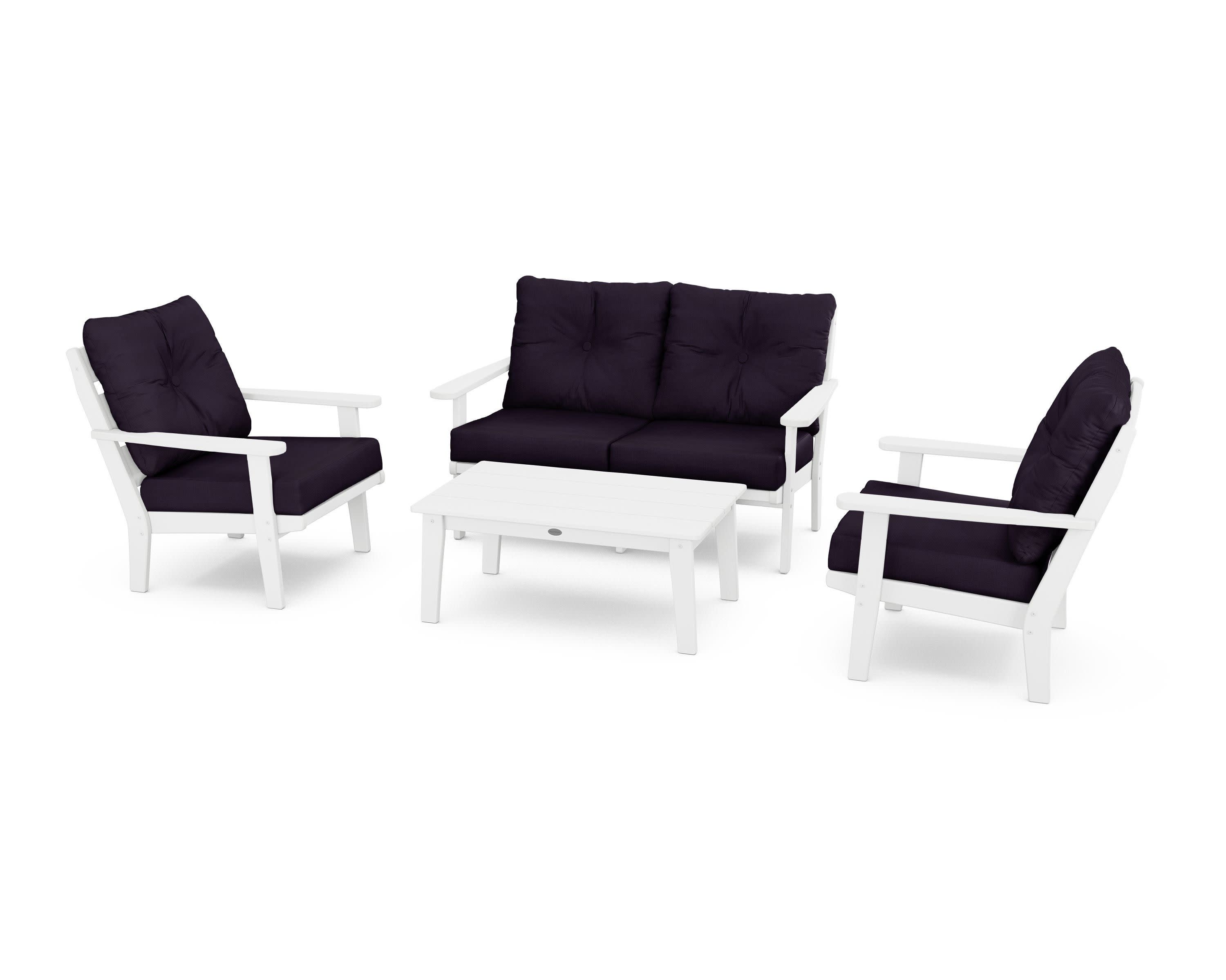 Lakeside 4-Piece Deep Seating Set in White / Navy Linen