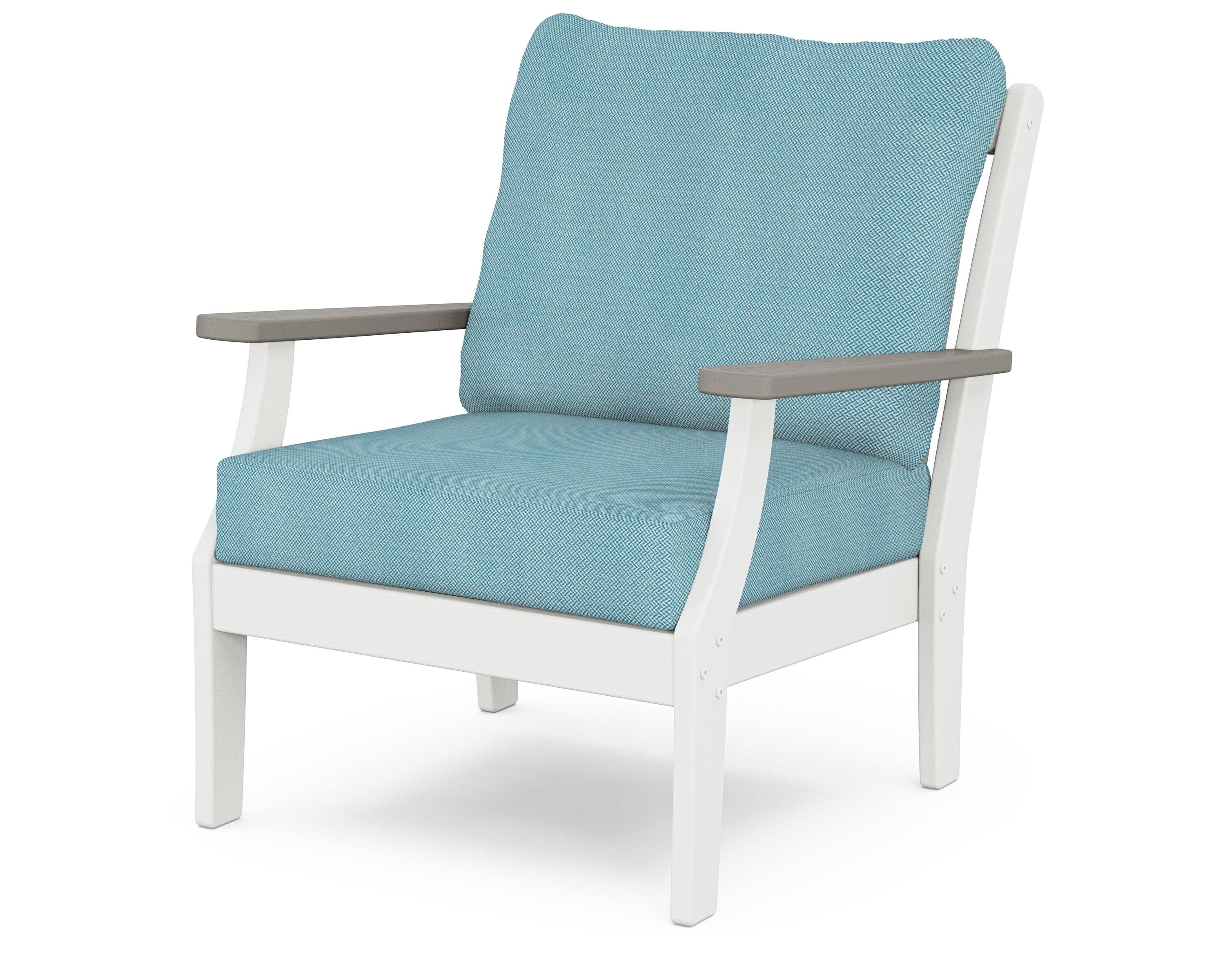 Braxton Deep Seating Chair in White / Driftwood / Lattice Sky Blue
