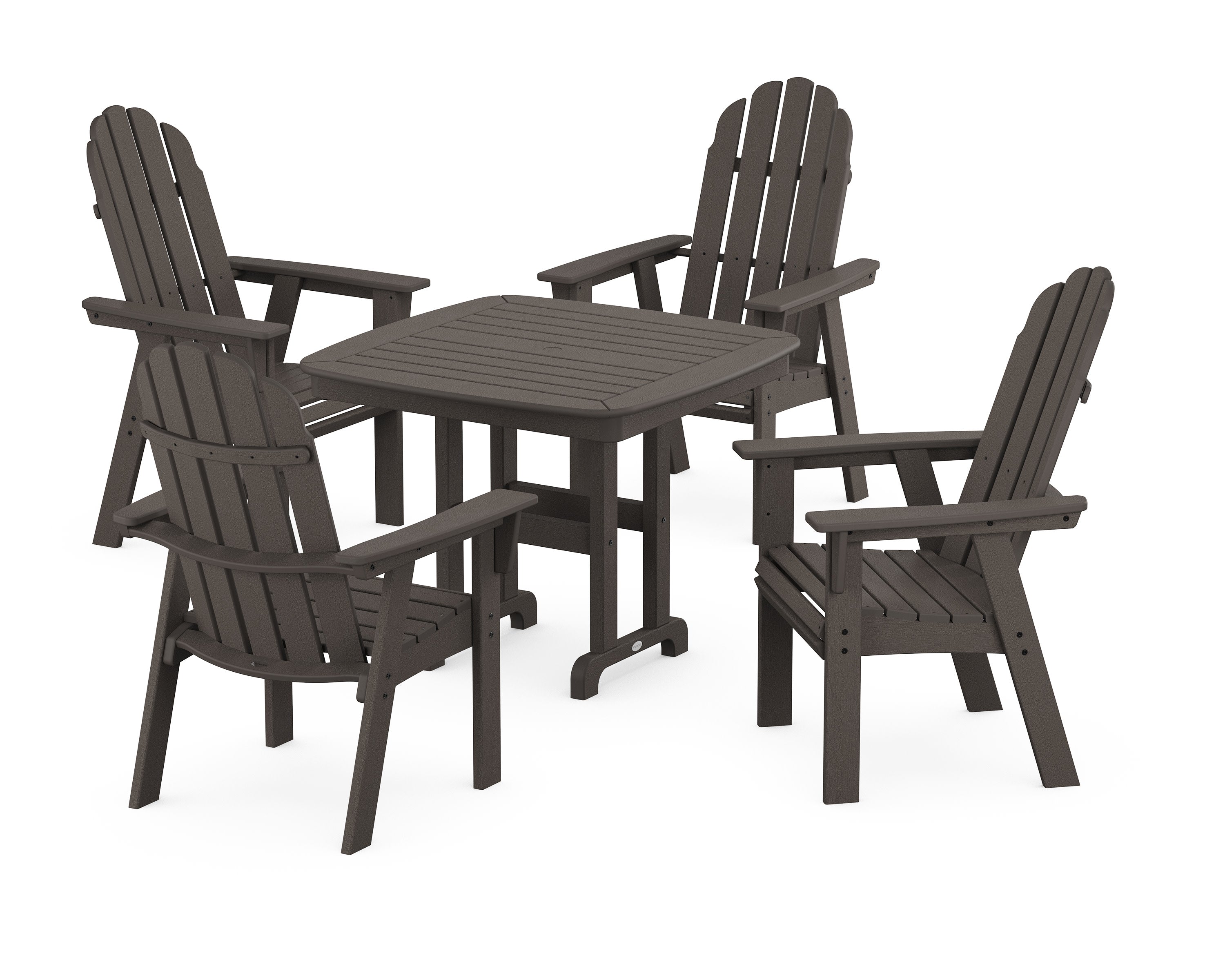 Vineyard Curveback Adirondack 5-Piece Dining Set in Vintage Coffee